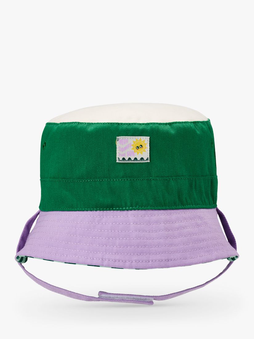 Small Stuff Kids' Canvas Stripe/Colour Block Reversible Bucket Hat, Green/Multi, 3-5 years