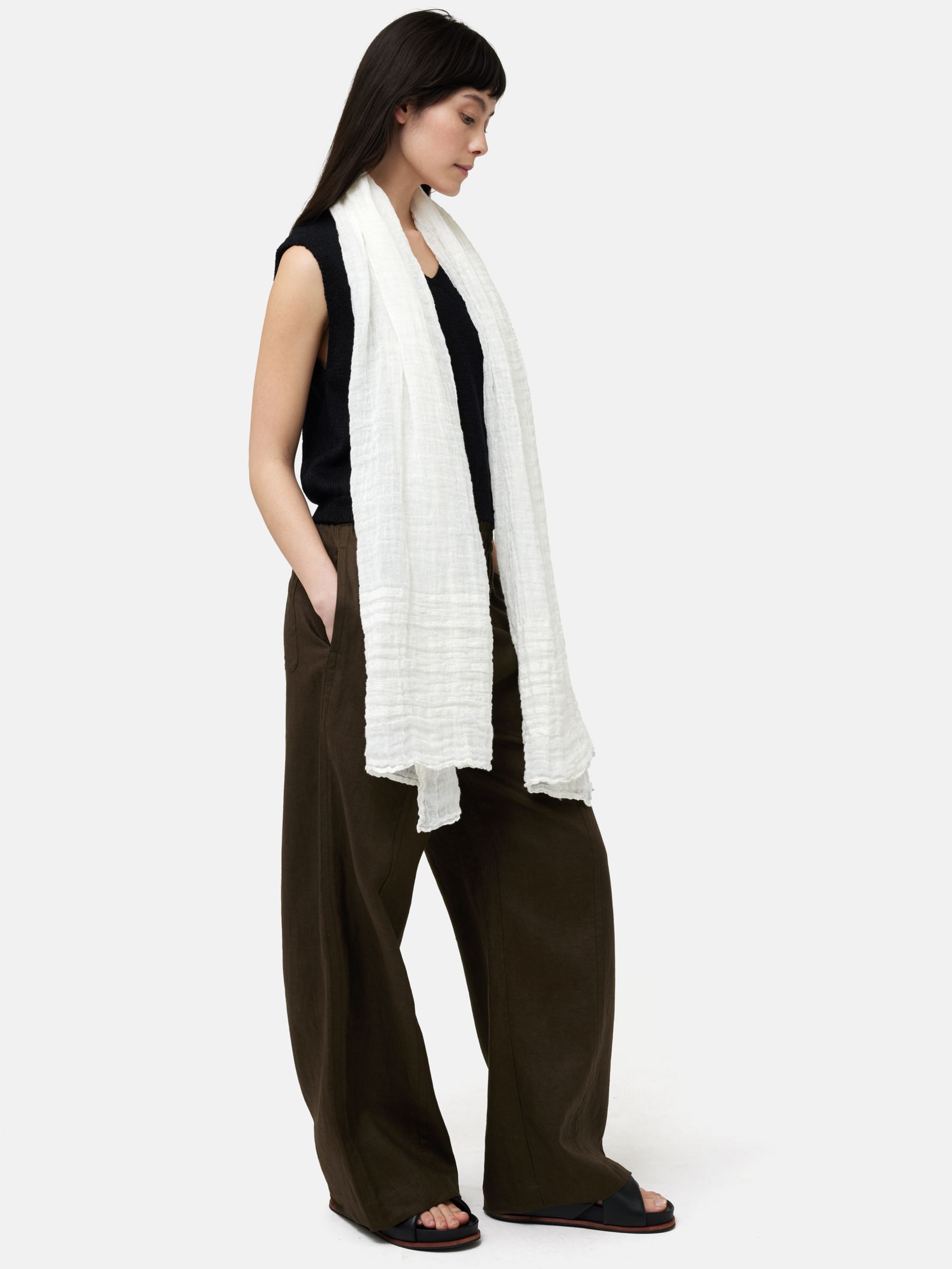 Jigsaw Linen Woven Scarf, White, One Size