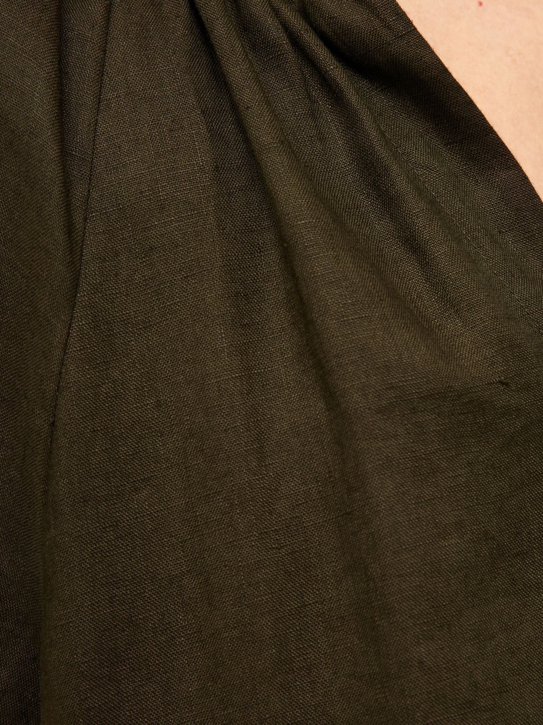 Jigsaw Smocked Linen Dress, Khaki, 14