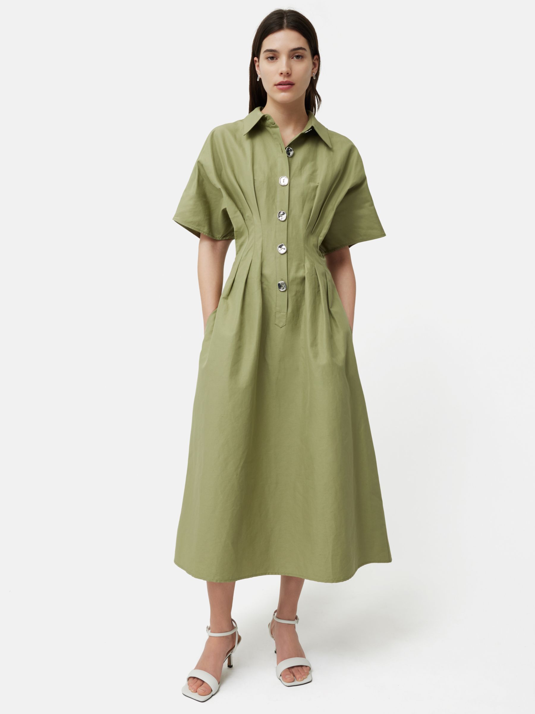 Jigsaw Stitched Pleat Midi Dress, Green