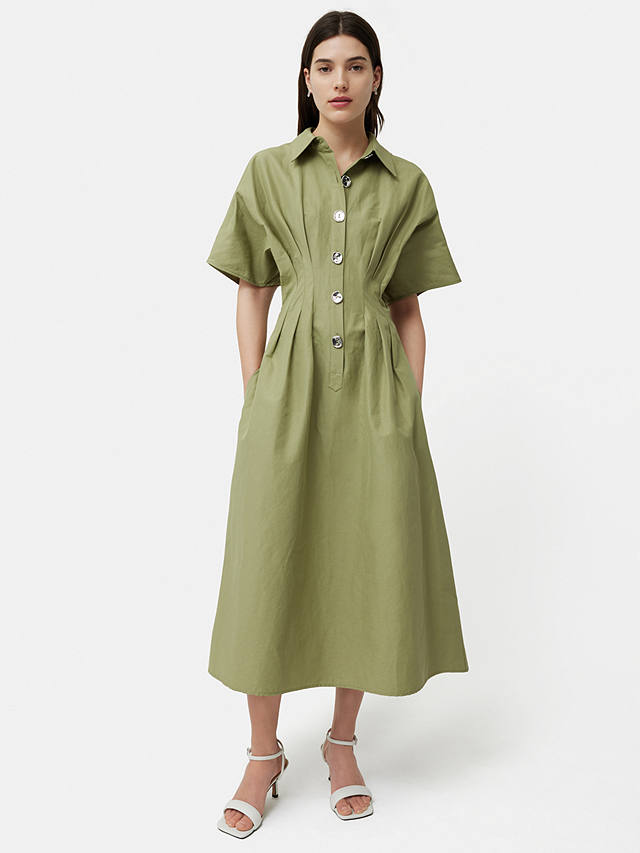 Jigsaw Stitched Pleat Midi Dress, Green