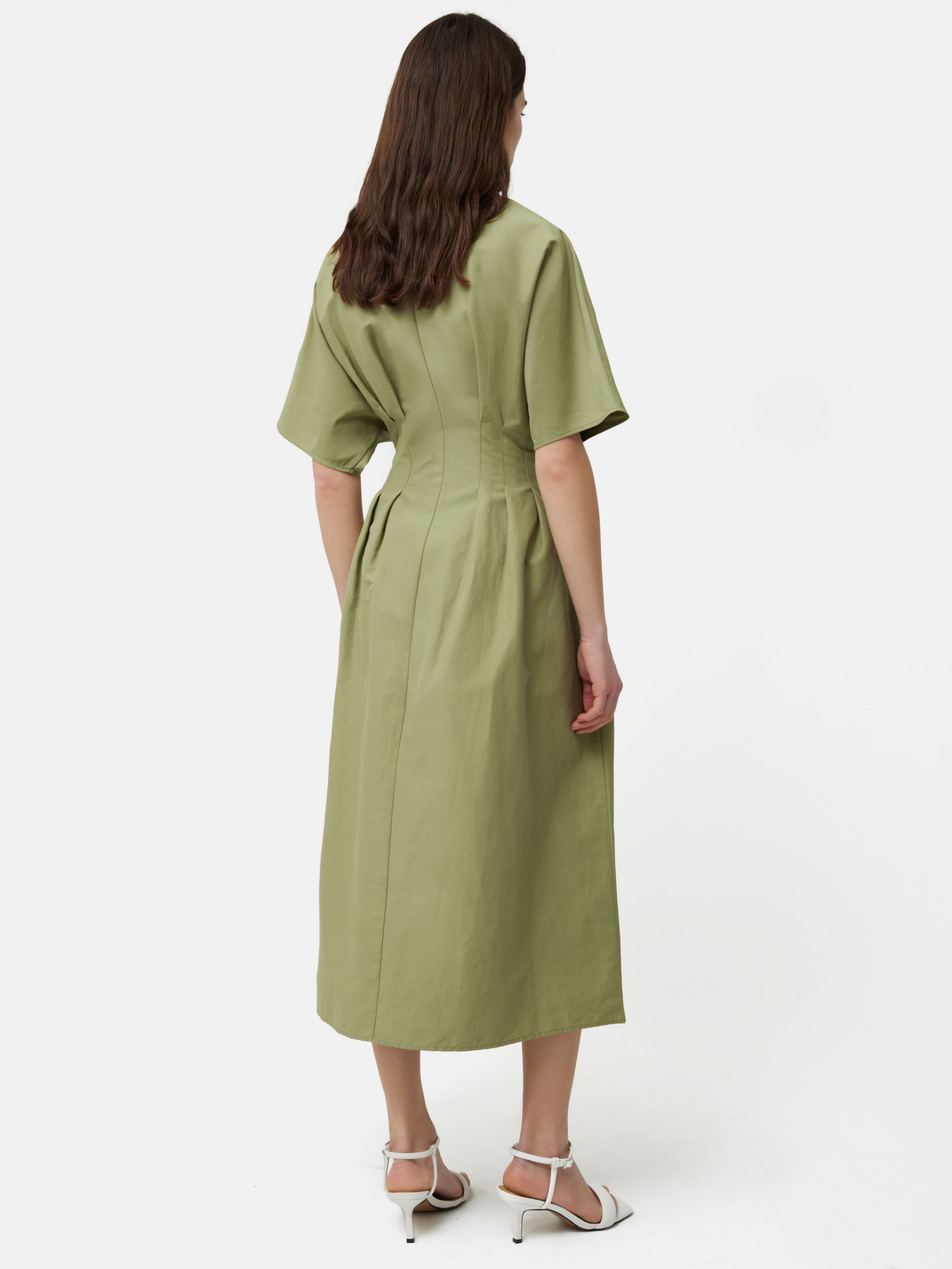 Buy Jigsaw Stitched Pleat Midi Dress, Green Online at johnlewis.com