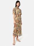 Jigsaw Sheer Floral Print Crinkle Midi Dress, Multi