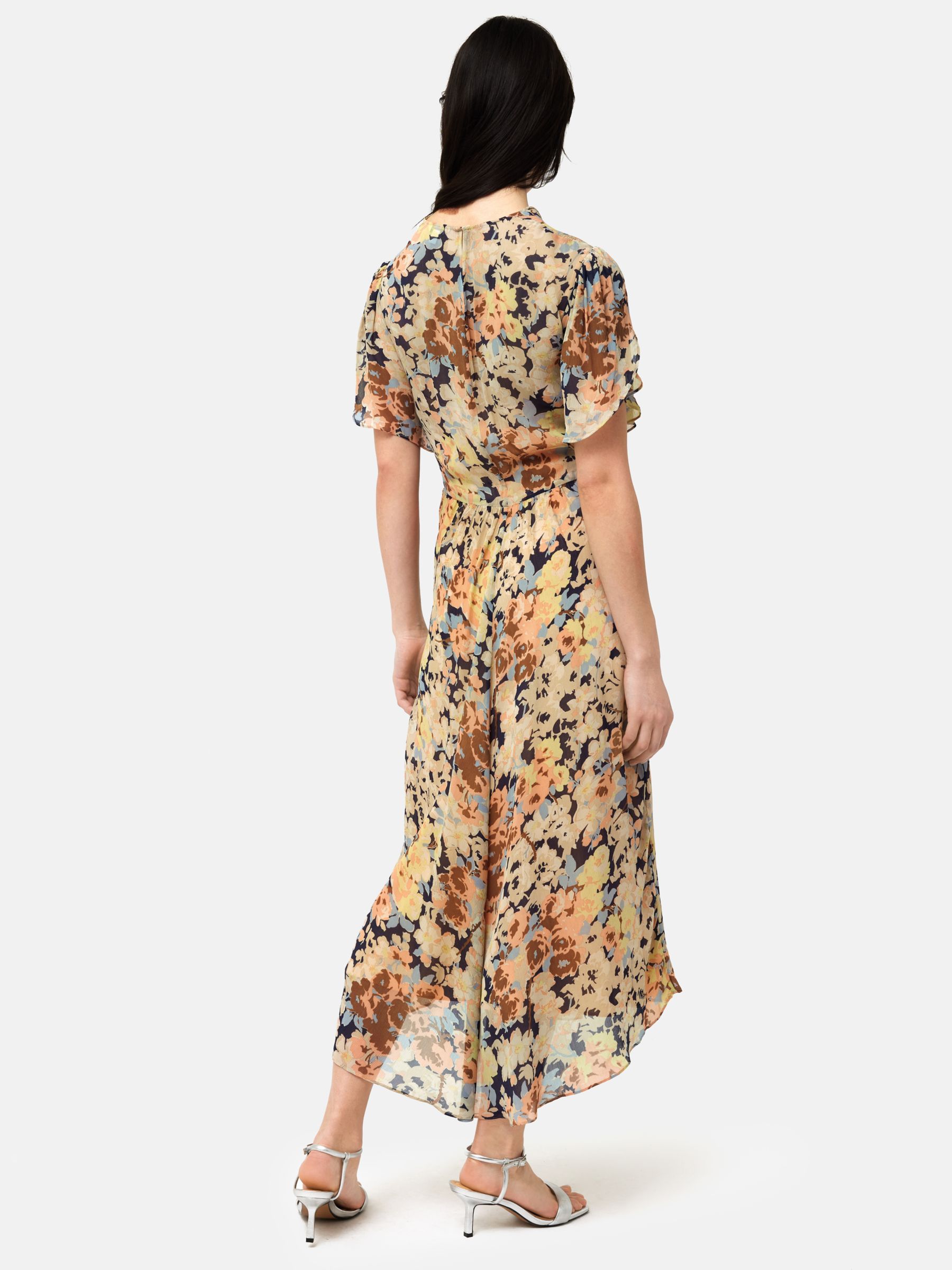 Jigsaw Sheer Floral Print Crinkle Midi Dress, Multi, 6