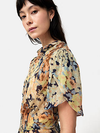Jigsaw Sheer Floral Print Crinkle Midi Dress, Multi