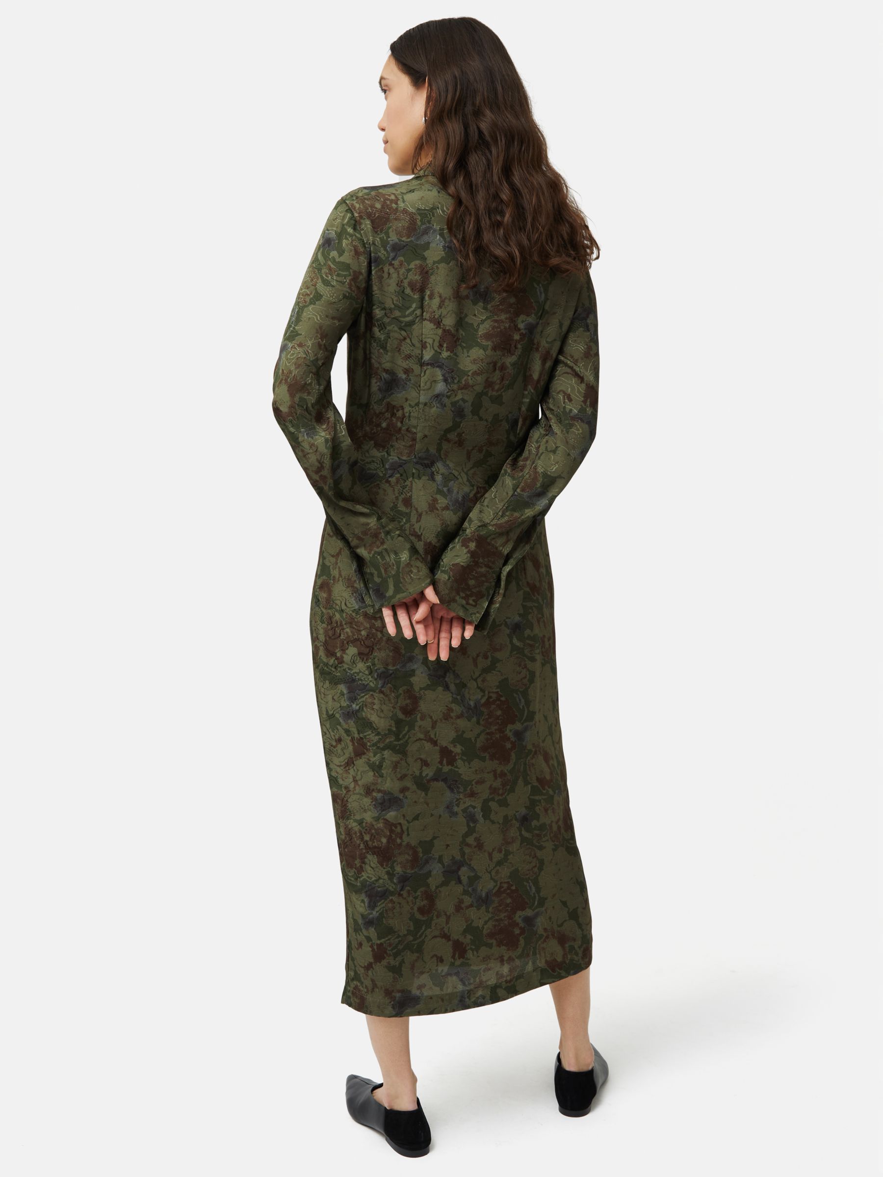 Jigsaw Floral Jacquard Midi Shirt Dress, Dark Green/Multi, 6
