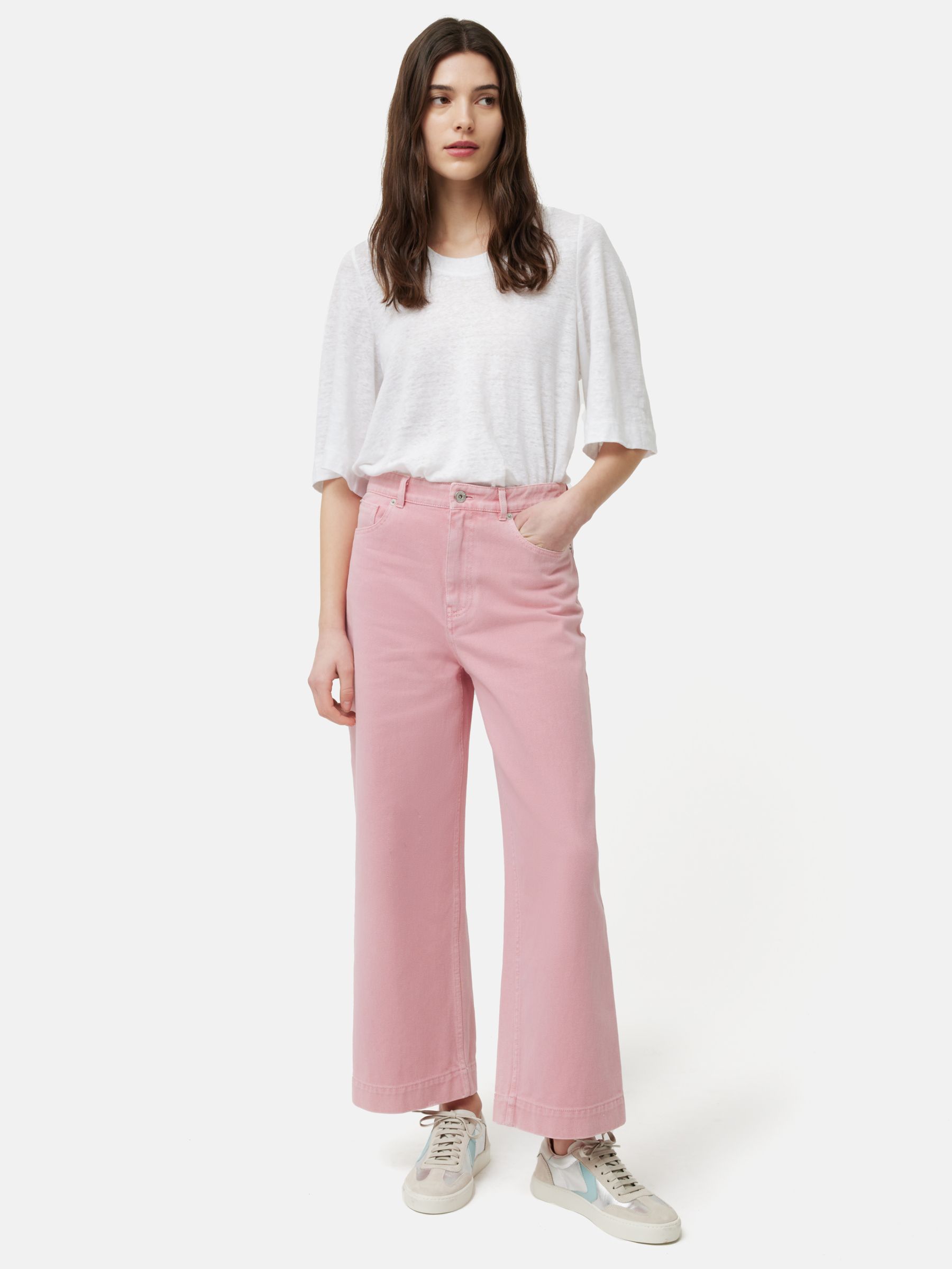 Jigsaw Tyne Wide Leg Cropped Jeans, Pink at John Lewis & Partners