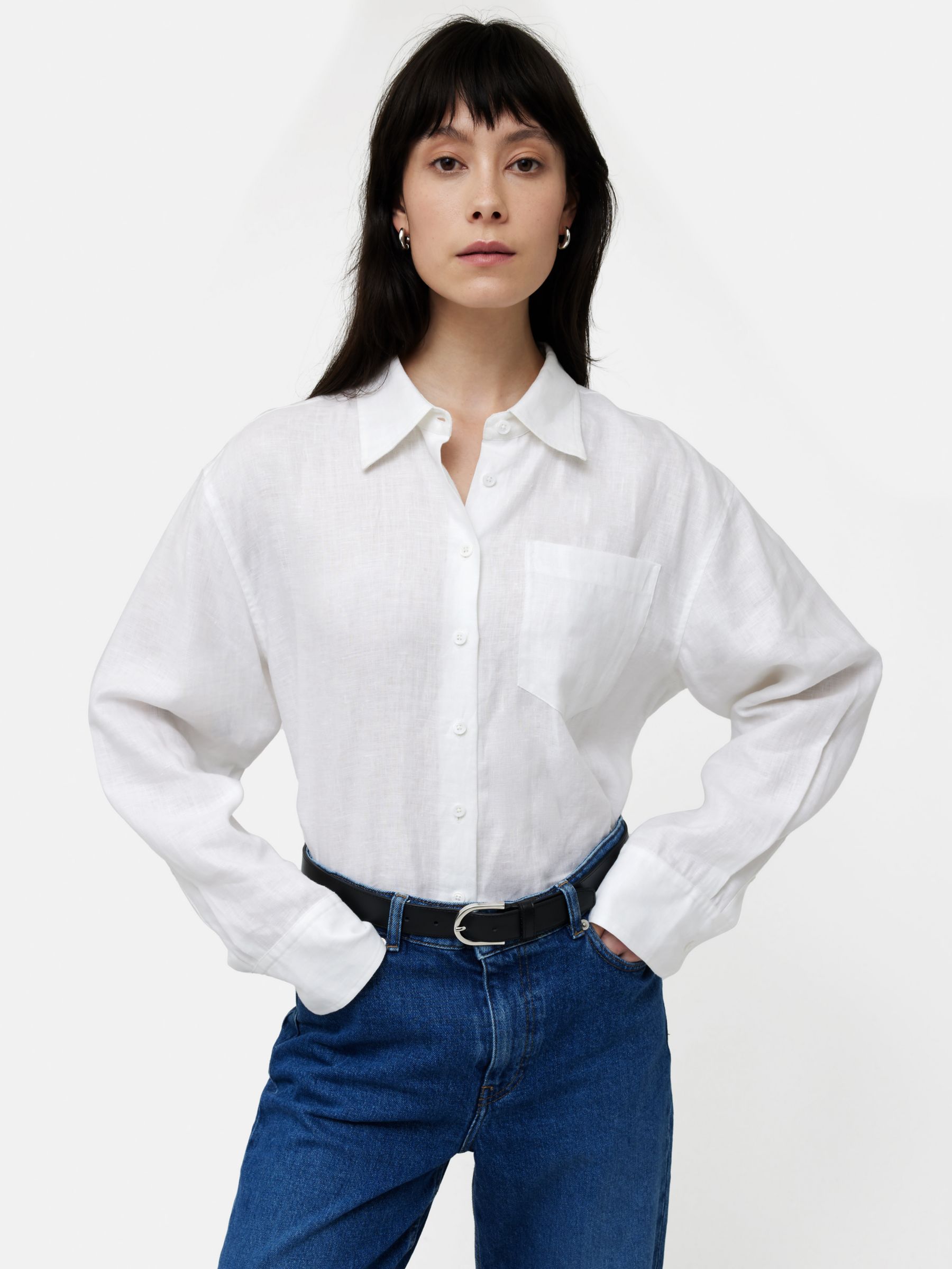 Jigsaw Relaxed Linen Shirt, White, 6