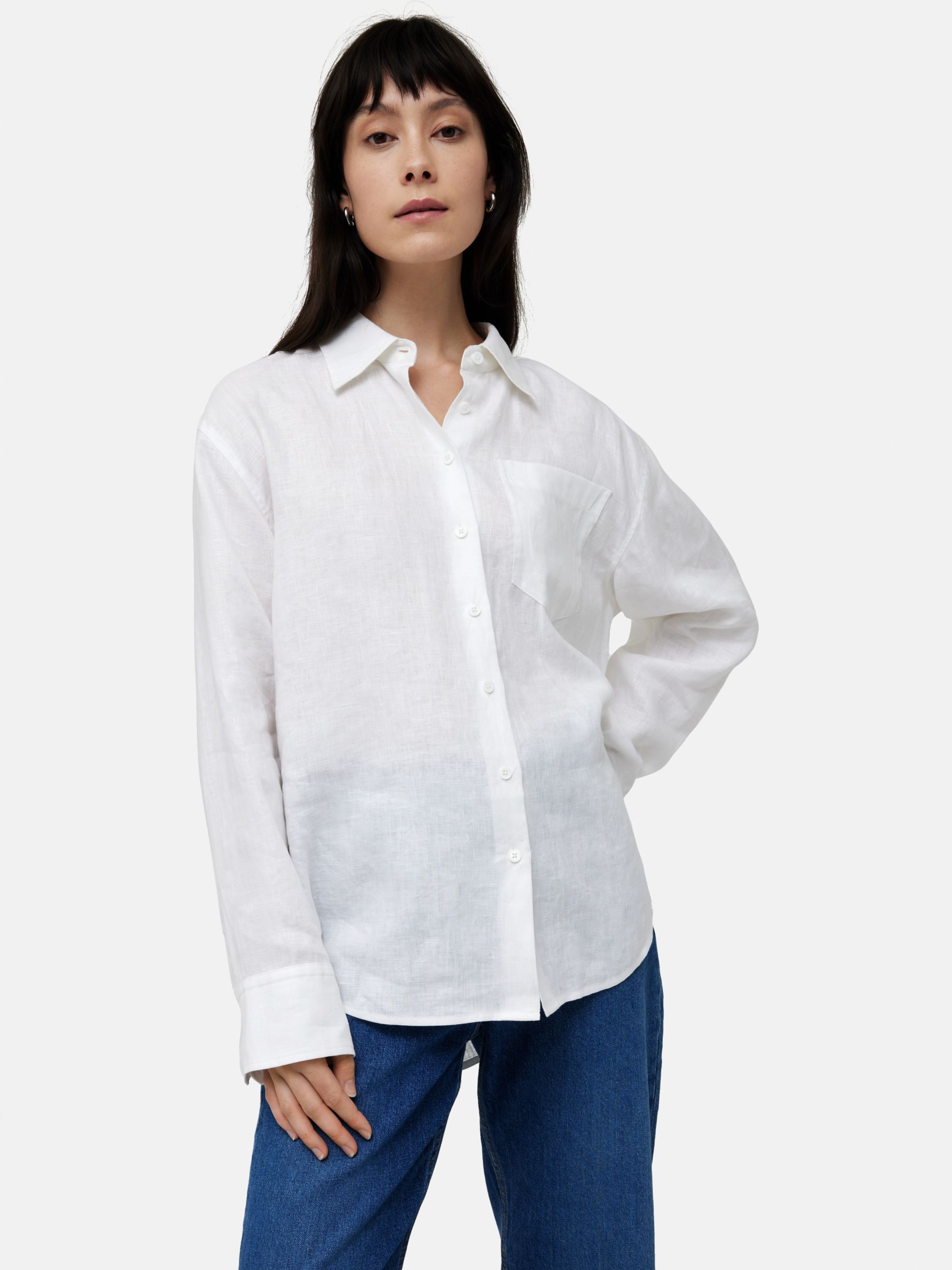 Jigsaw Relaxed Linen Shirt, White, 6