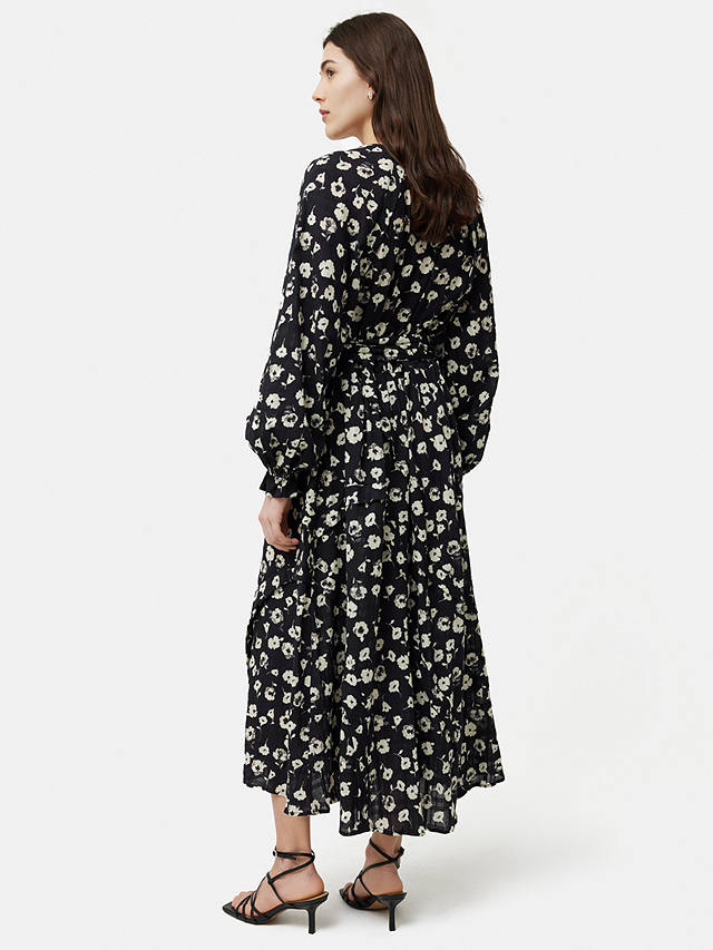 Jigsaw Grunge Floral Print Midi Dress, Black/Cream