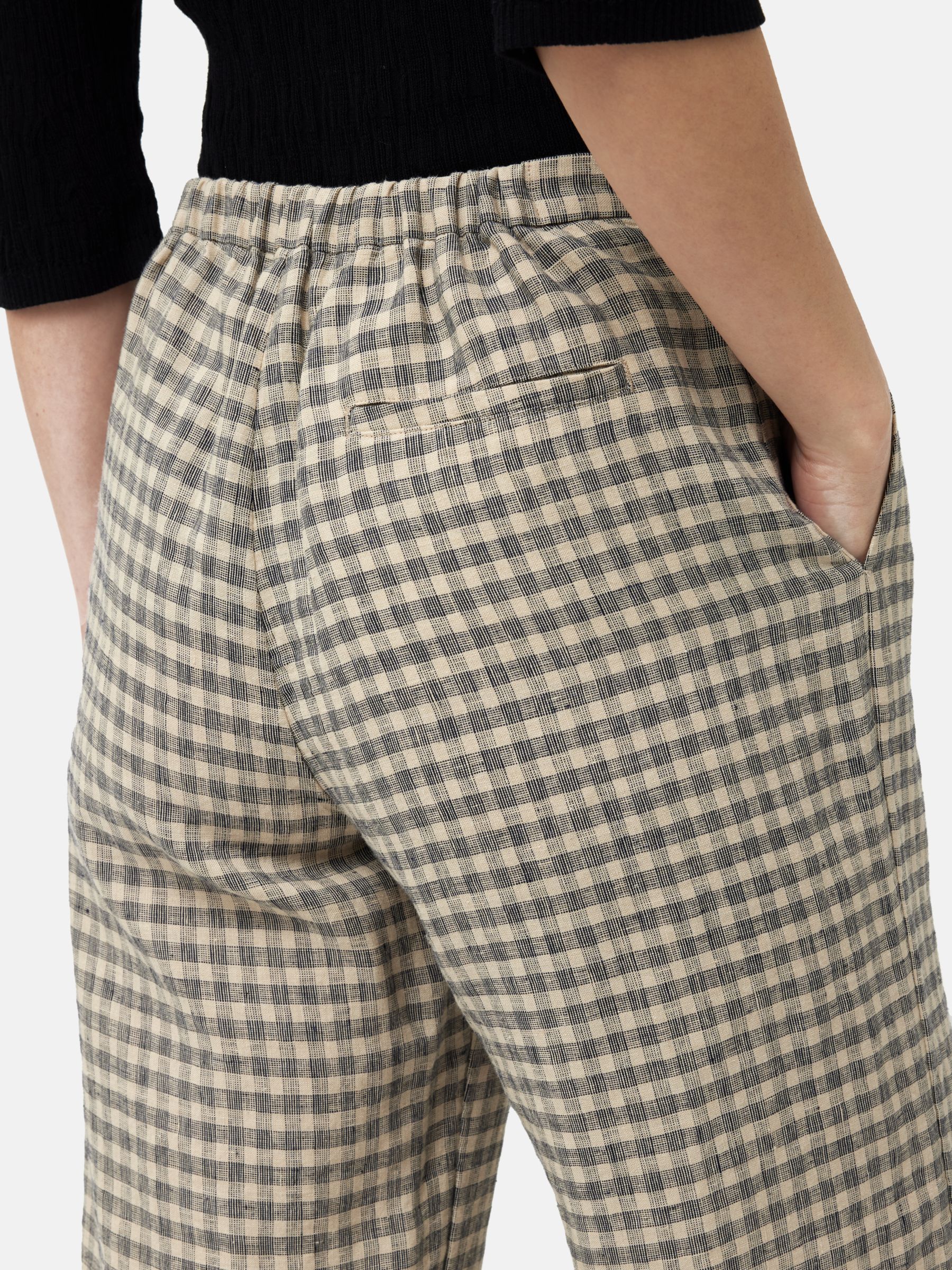 Jigsaw Linen Check Wide Leg Trousers, Beige, 6