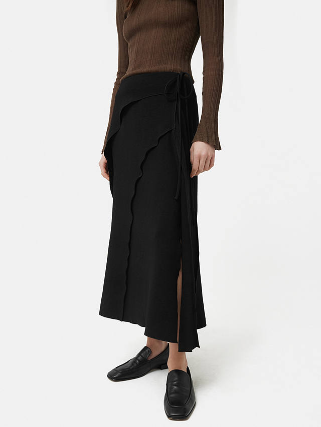 Jigsaw Seam Detail Crepe Midi Skirt, Black