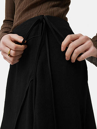 Jigsaw Seam Detail Crepe Midi Skirt, Black