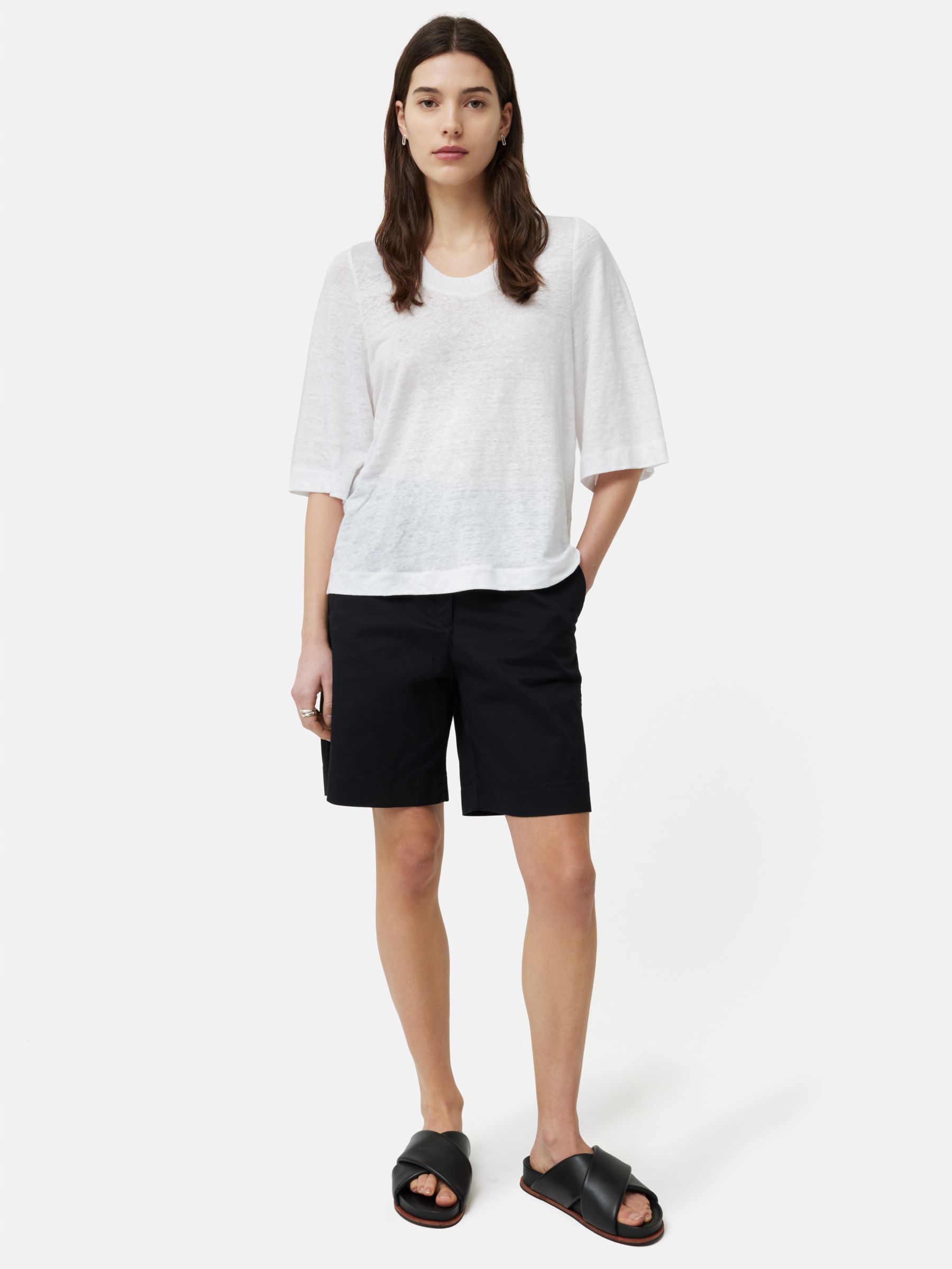 Jigsaw Blythe Half Sleeve Linen T-Shirt, White, XS