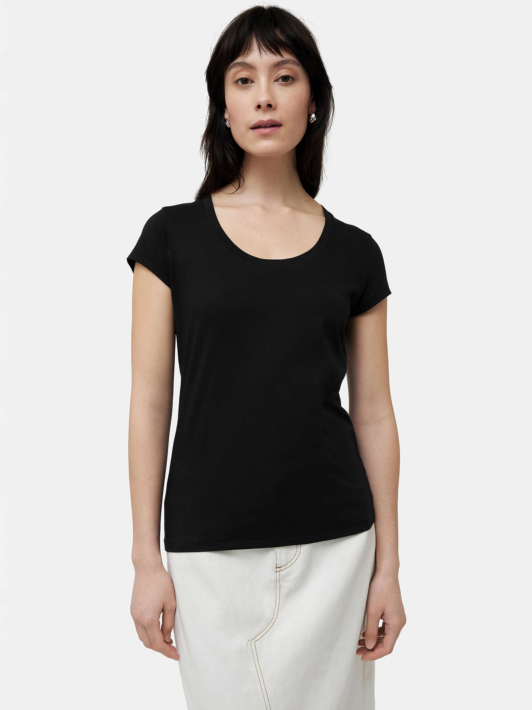 Buy Jigsaw Supima Cotton Scoop Neck T-Shirt, Black Online at johnlewis.com