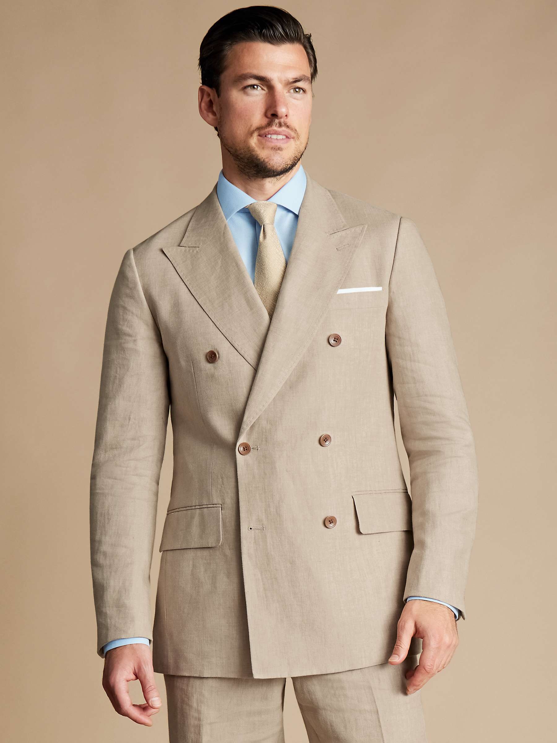 Buy Charles Tyrwhitt Double Breasted Linen Slim Fit Suit Jacket, Taupe Online at johnlewis.com