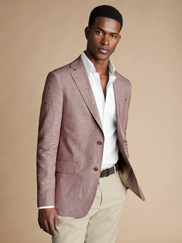 Charles Tyrwhitt Linen and Cotton Blend Slim Fit Blazer, Claret Pink