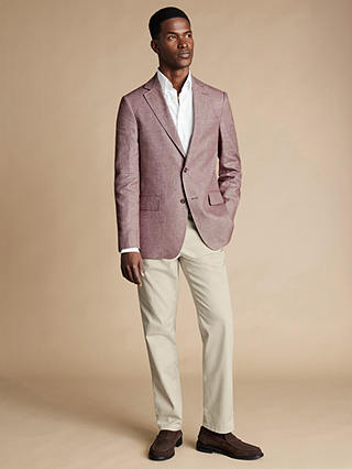 Charles Tyrwhitt Linen and Cotton Blend Slim Fit Blazer, Claret Pink