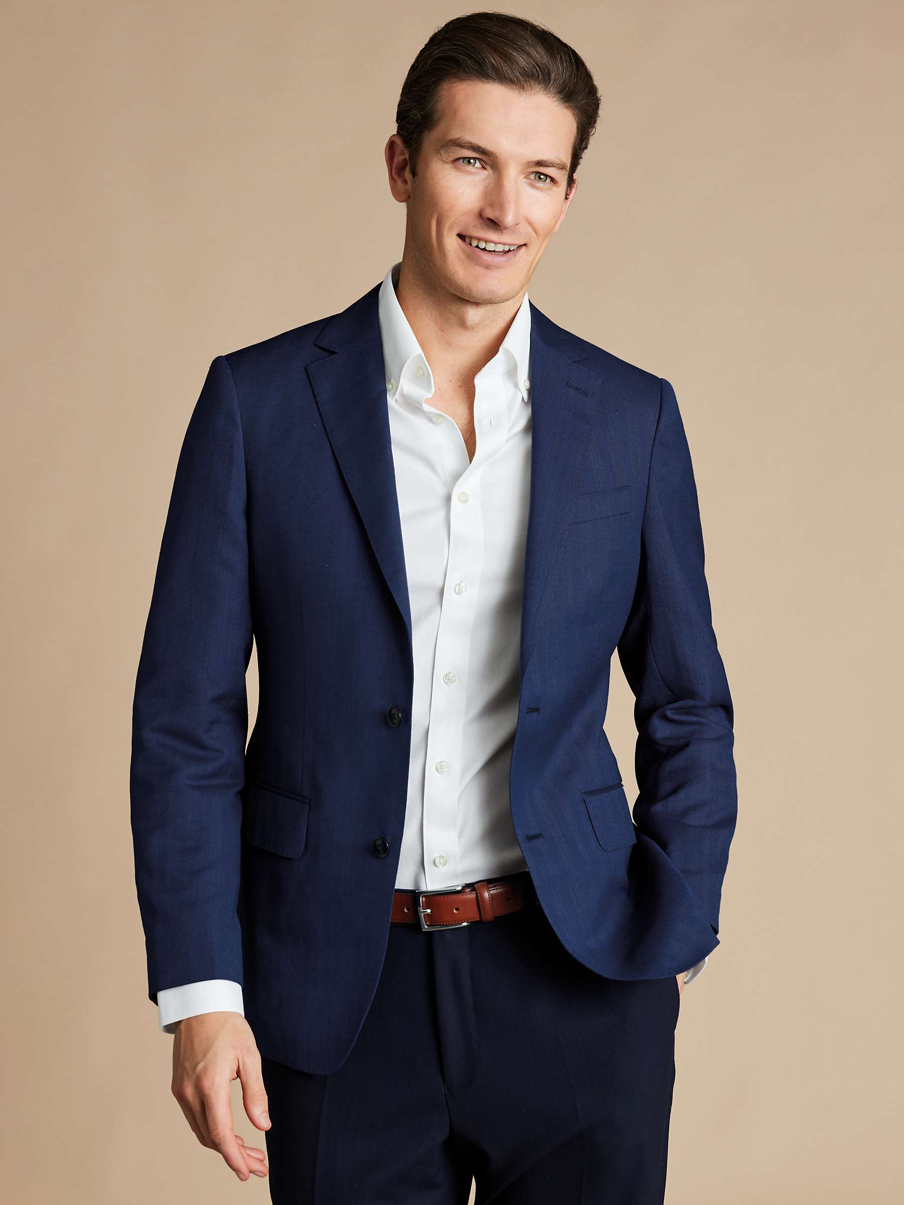 Buy Charles Tyrwhitt Herringbone Wool Linen and Silk Blend Slim Fit Blazer, Ink Blue Online at johnlewis.com