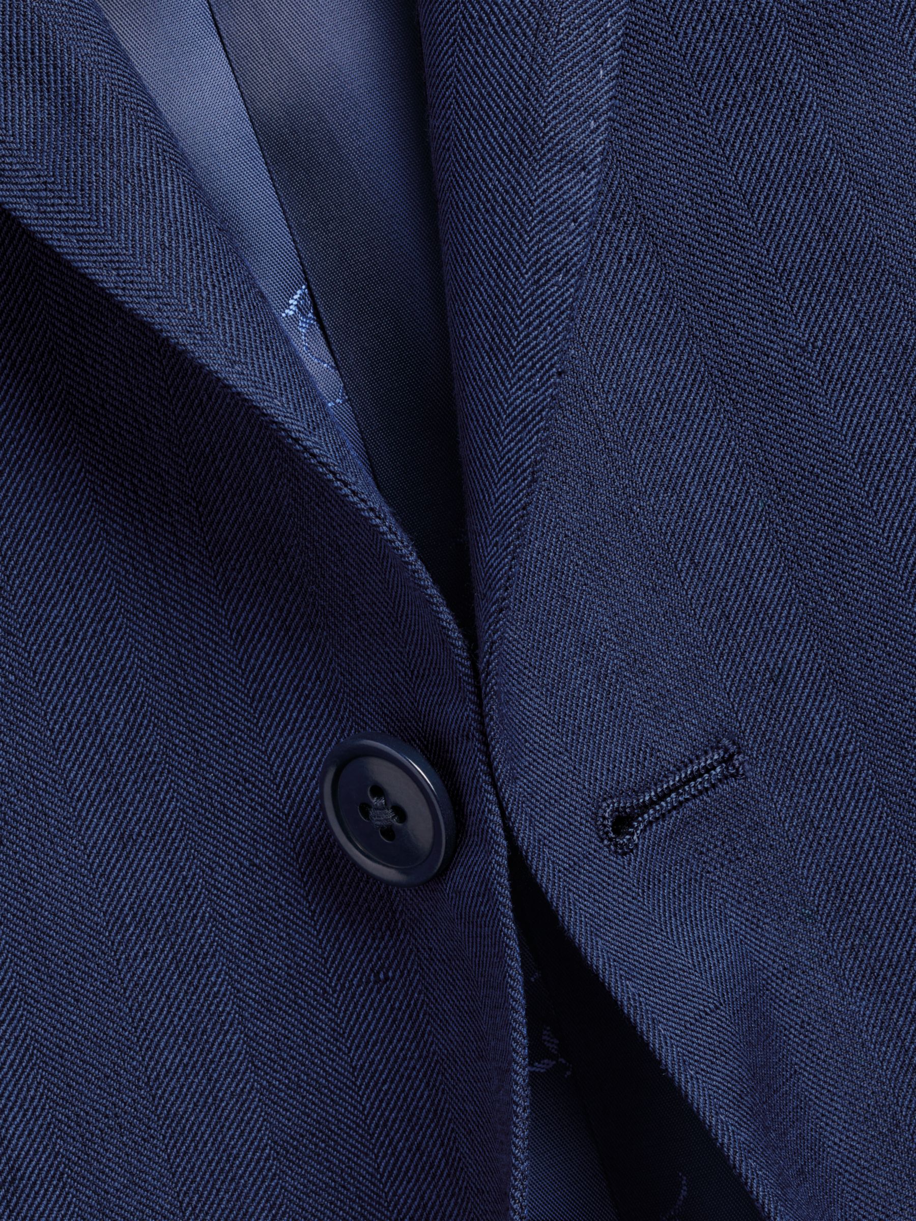 Charles Tyrwhitt Herringbone Wool Linen and Silk Blend Slim Fit Blazer, Ink Blue, 40R