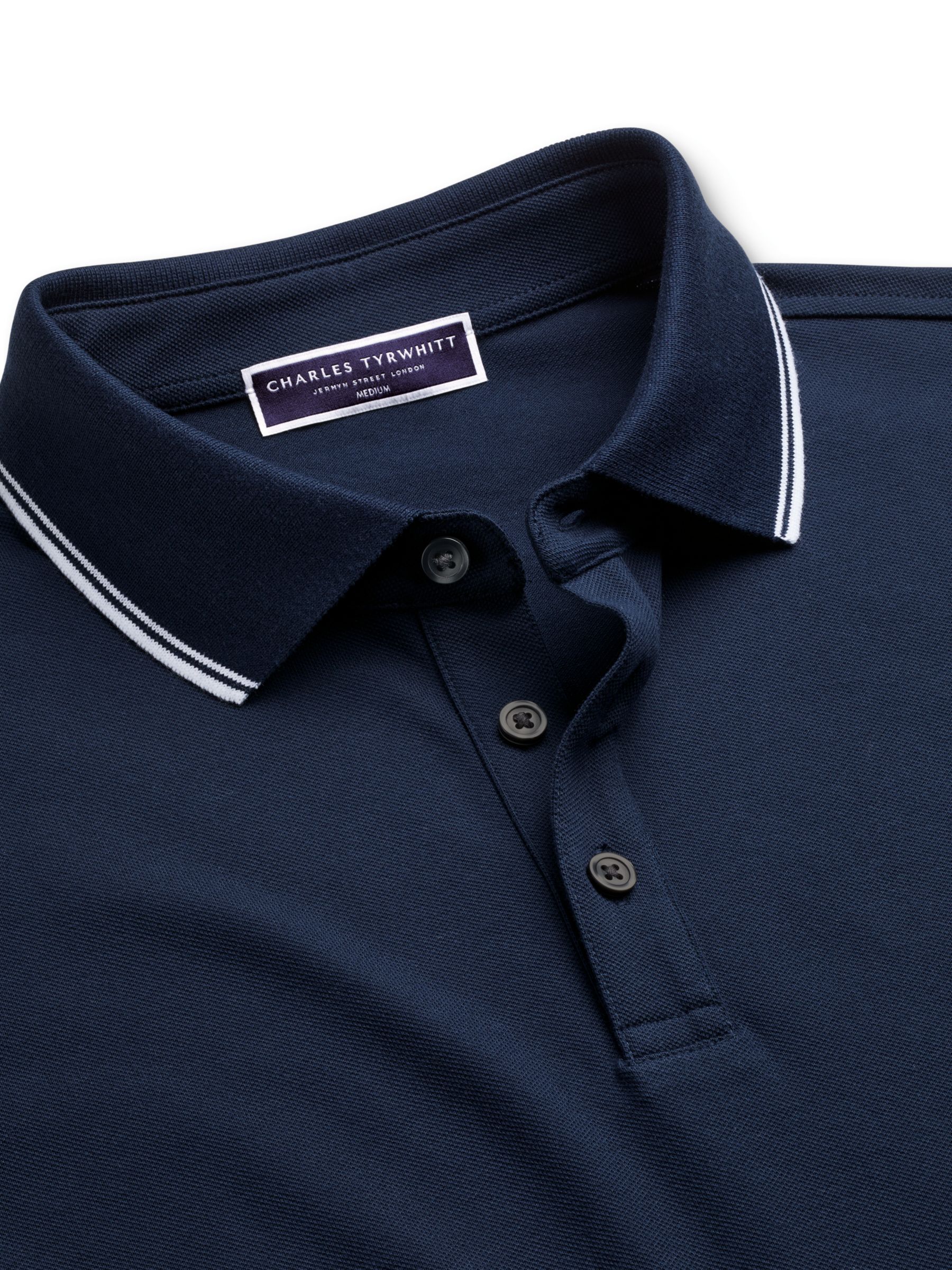 Charles Tyrwhitt Contrast Tipping Short Sleeve Polo Shirt, Navy, M