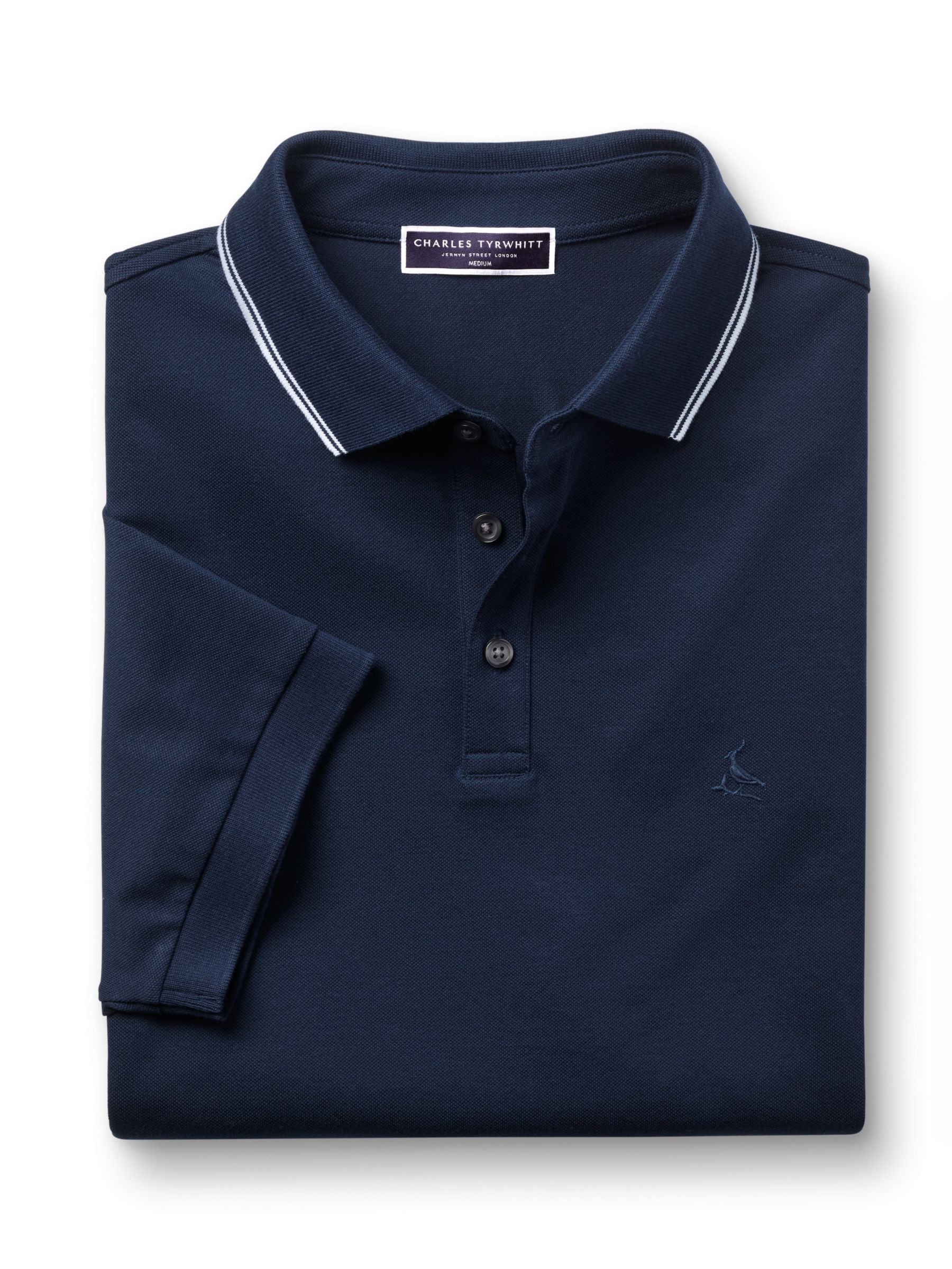 Charles Tyrwhitt Contrast Tipping Short Sleeve Polo Shirt, Navy, M