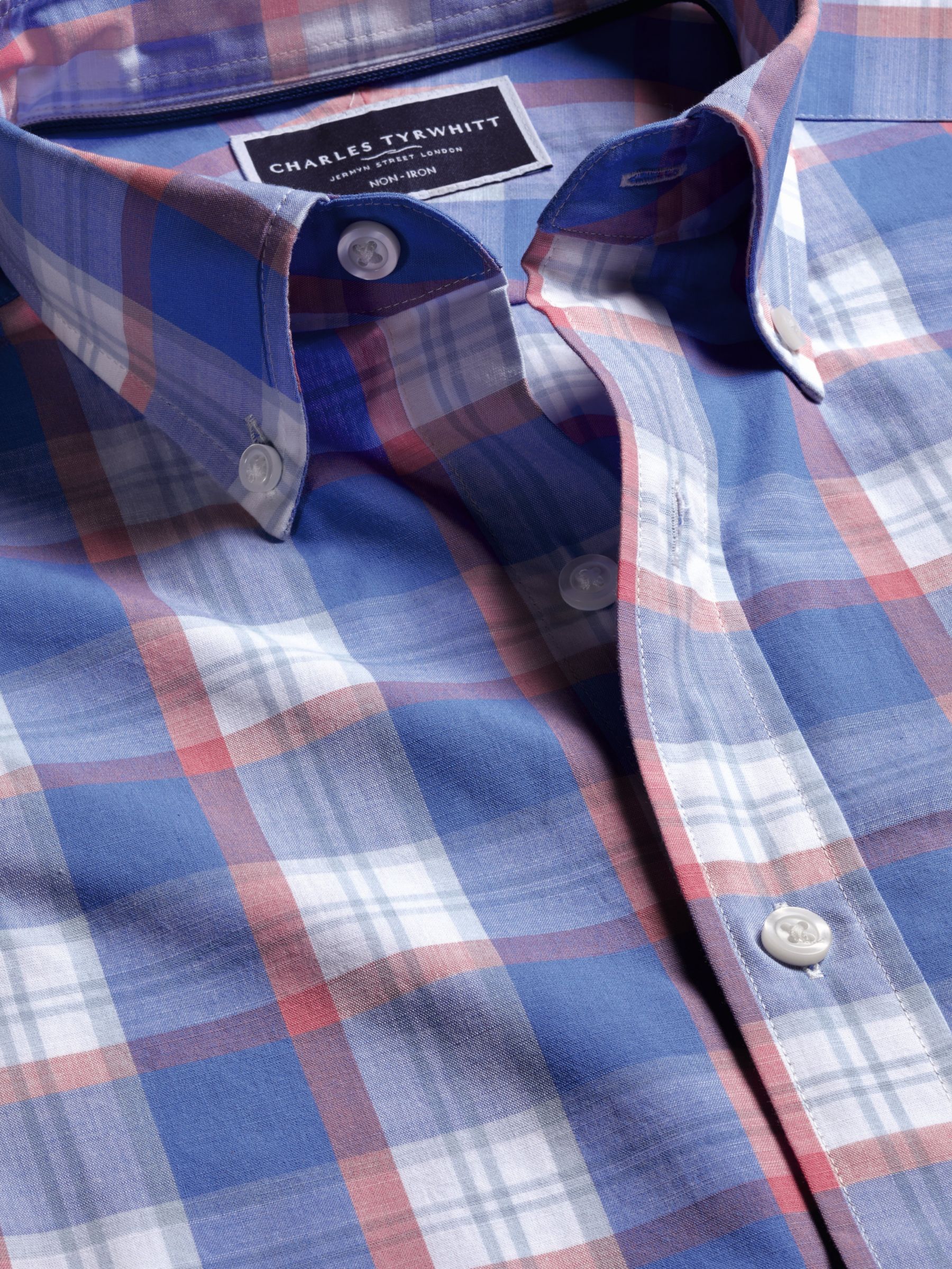 Charles Tyrwhitt Slim Fit Check Non-Iron Stretch Poplin Shirt, Pink/Multi, S