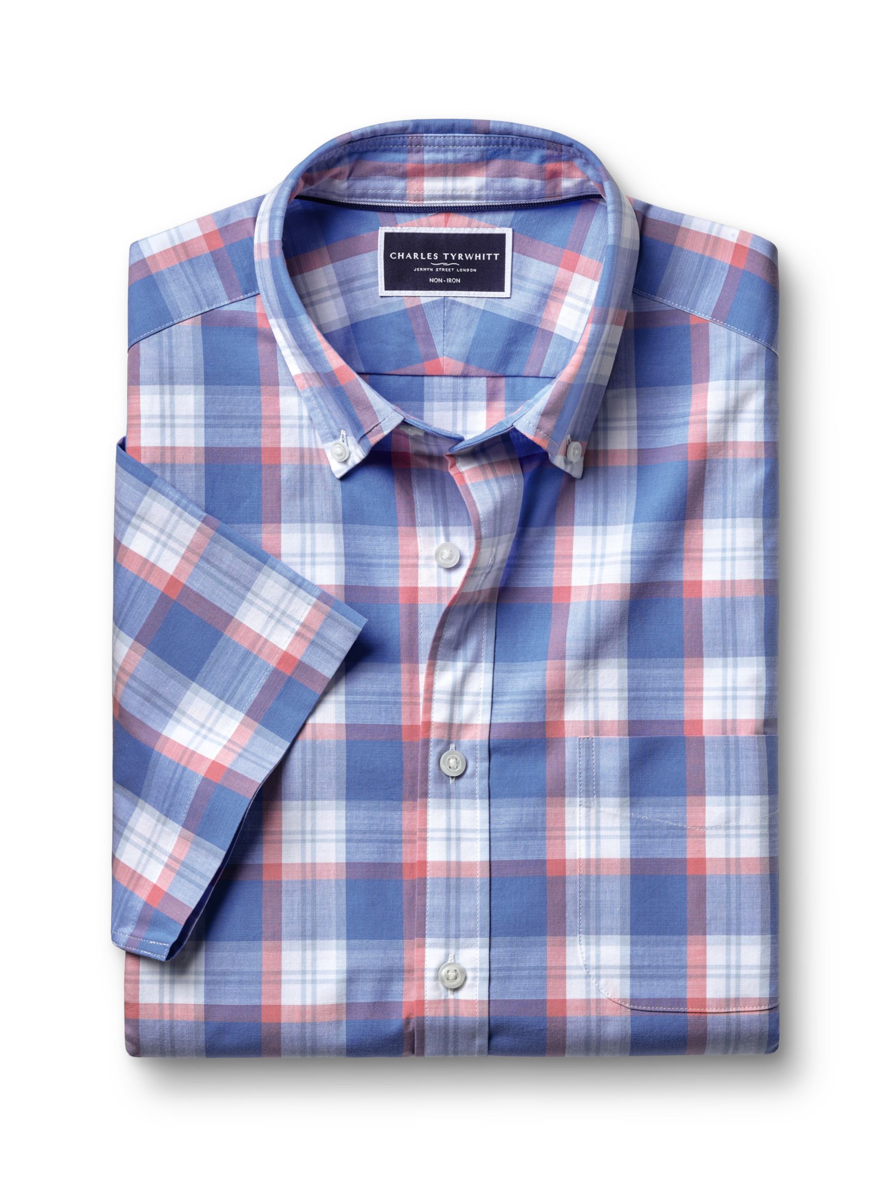Charles Tyrwhitt Slim Fit Check Non-Iron Stretch Poplin Shirt, Pink/Multi, S