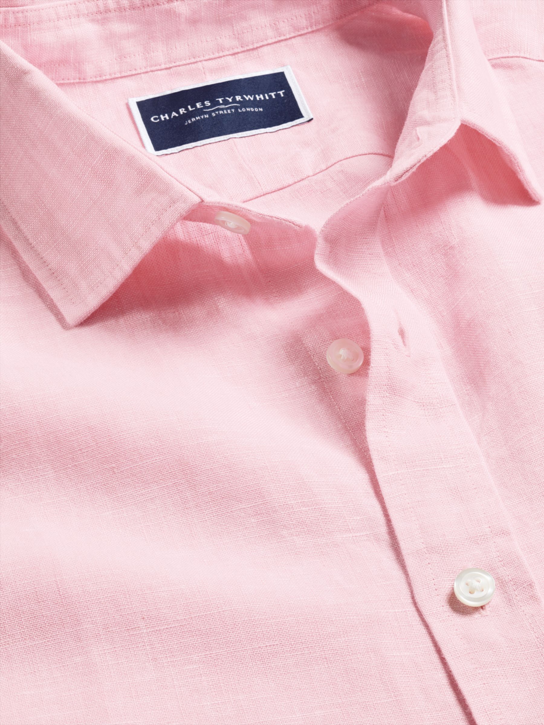 Charles Tyrwhitt Linen Slim Fit Short Sleeve Shirt, Pink, S