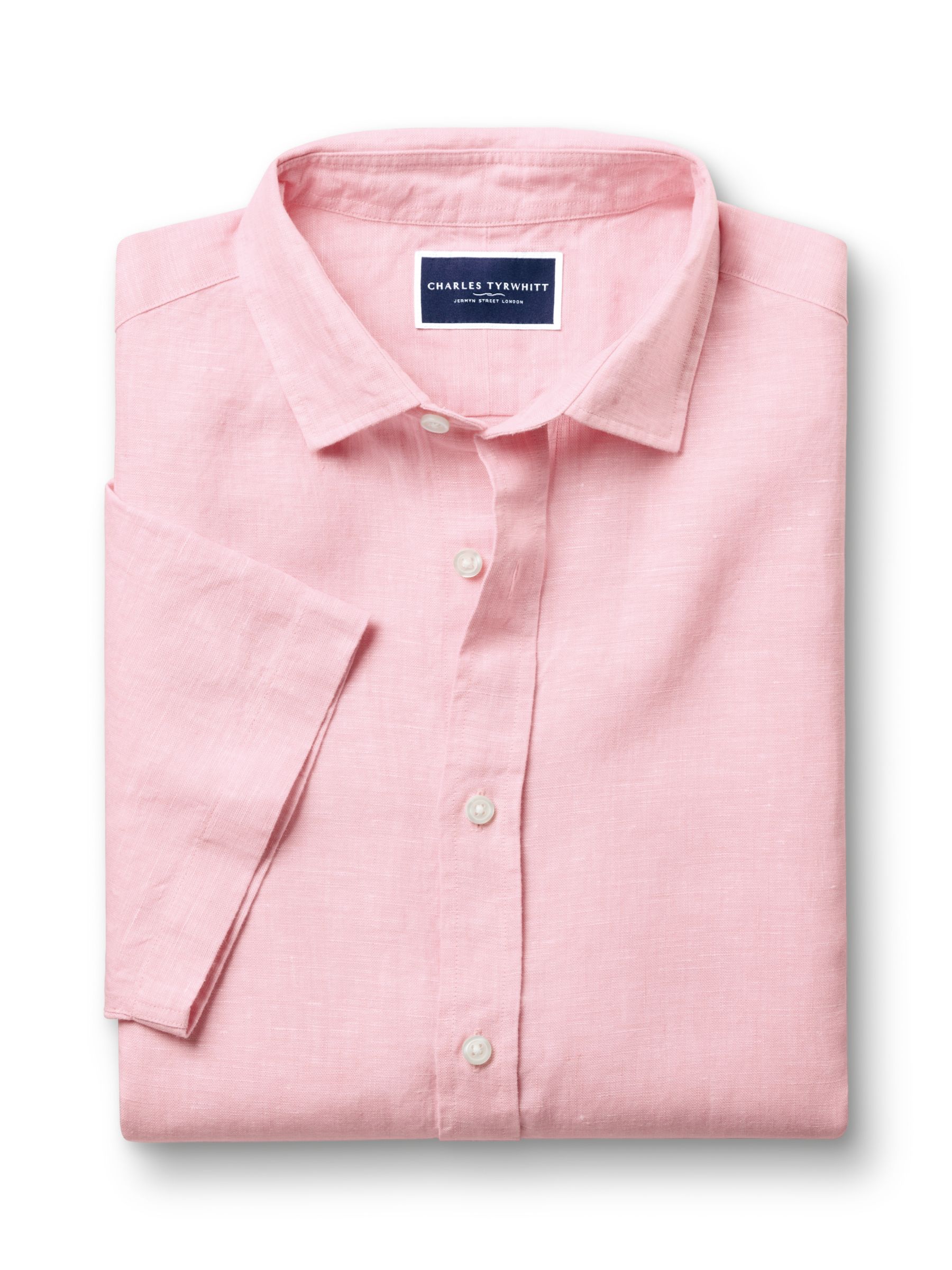 Charles Tyrwhitt Linen Slim Fit Short Sleeve Shirt, Pink, S