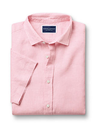 Charles Tyrwhitt Linen Slim Fit Short Sleeve Shirt, Pink