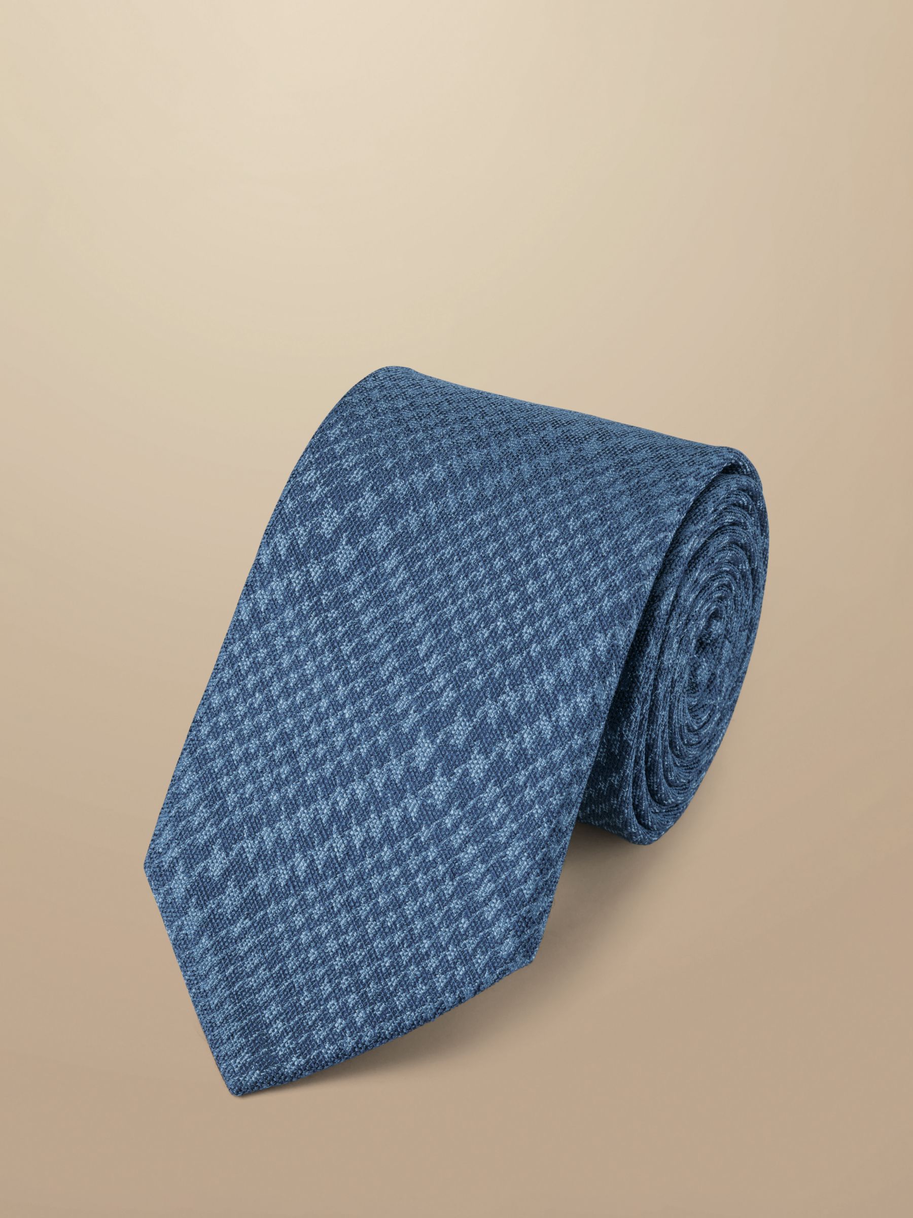 Charles Tyrwhitt Check Print Linen and Silk Blend Tie, Mid Blue, One Size