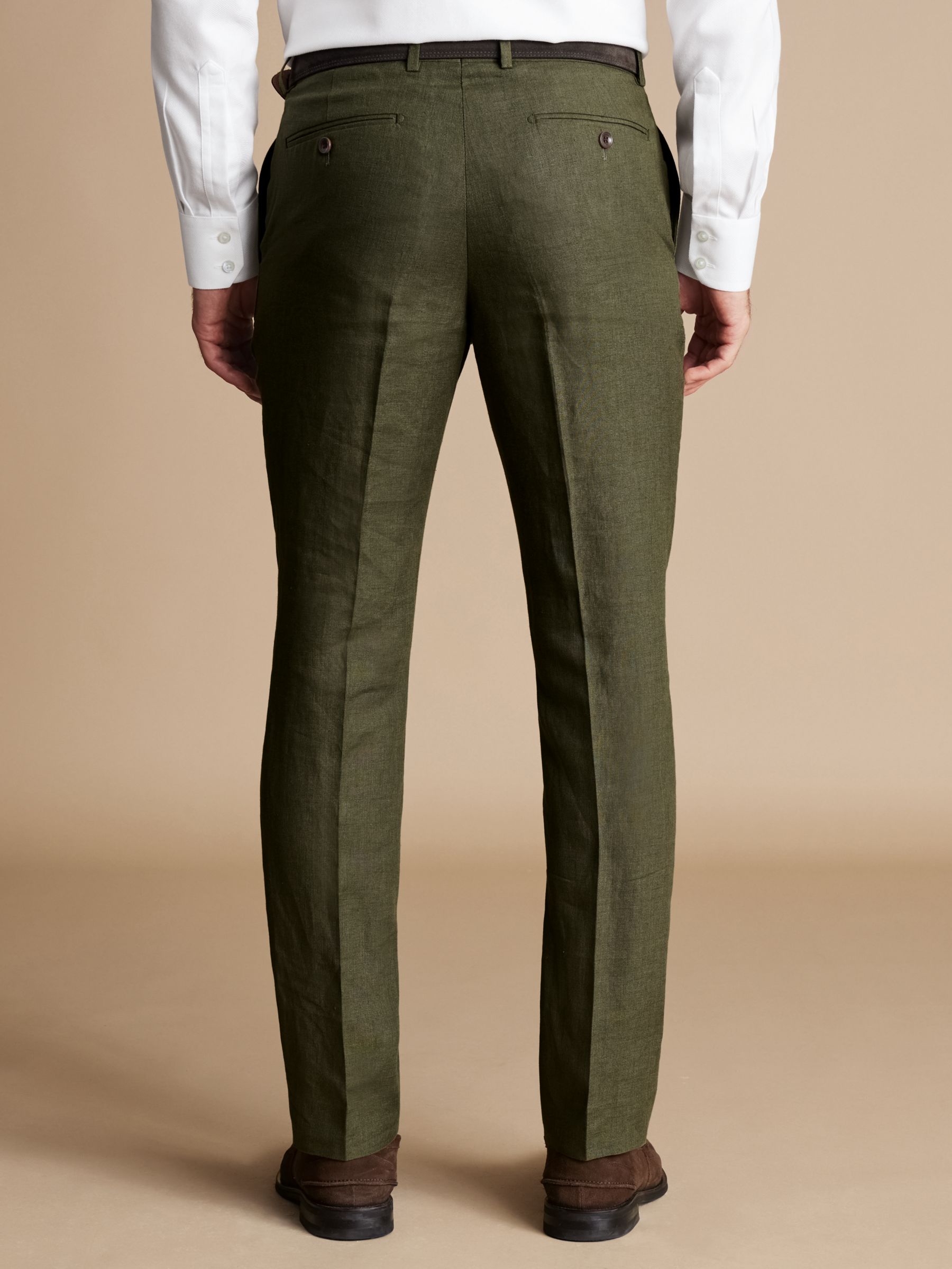 Charles Tyrwhitt Slim Fit Linen Trousers, Olive Green, 30R