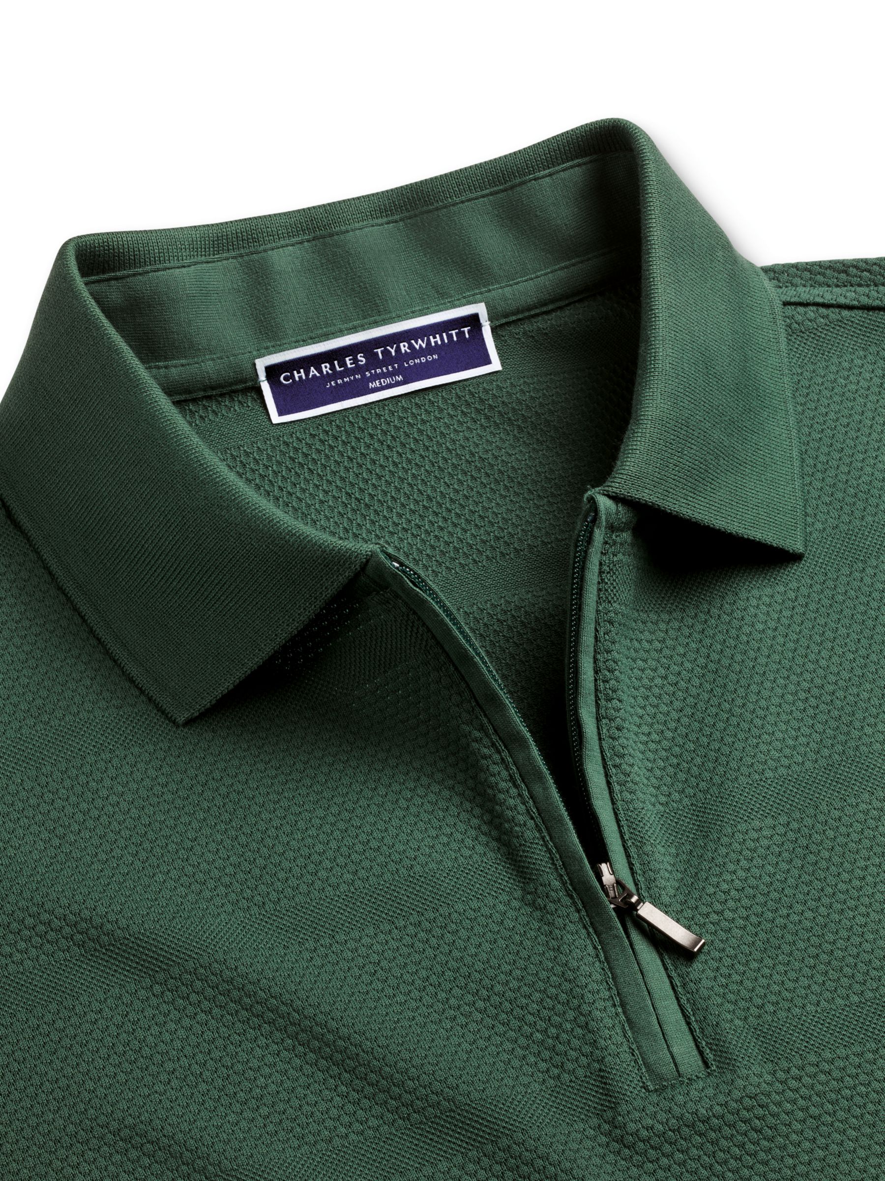 Charles Tyrwhitt Textured Popcorn Stripe Polo Shirt, Green, XL
