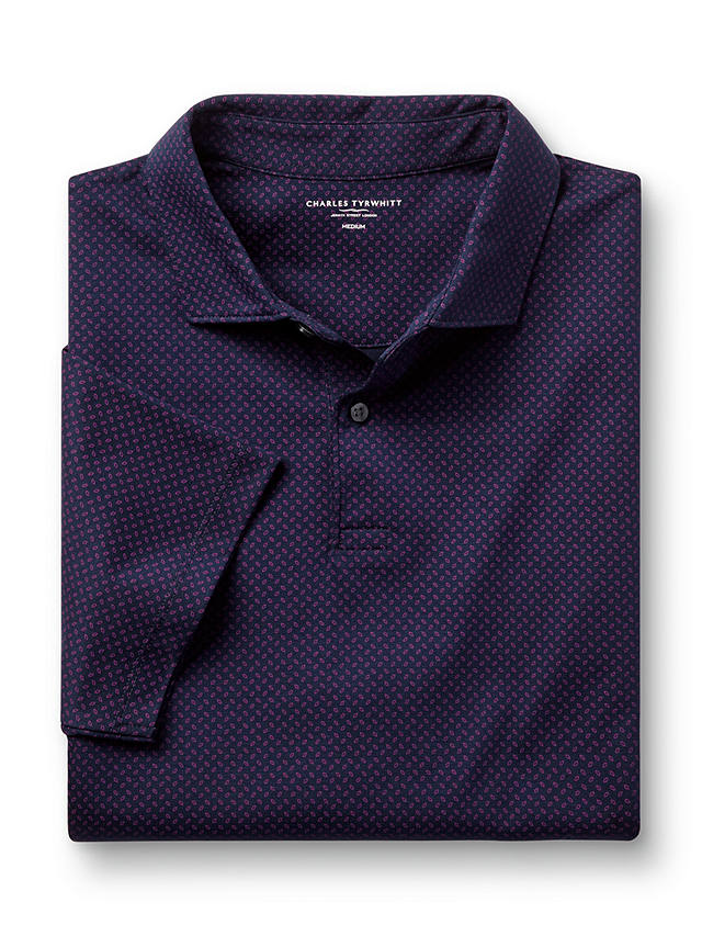 Charles Tyrwhitt Geo Print Short Sleeve Polo Shirt, Navy