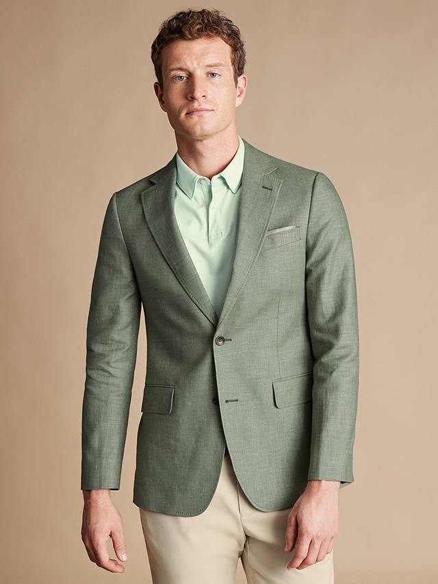 Charles Tyrwhitt Linen and Cotton Blend Slim Fit Blazer, Sage Green