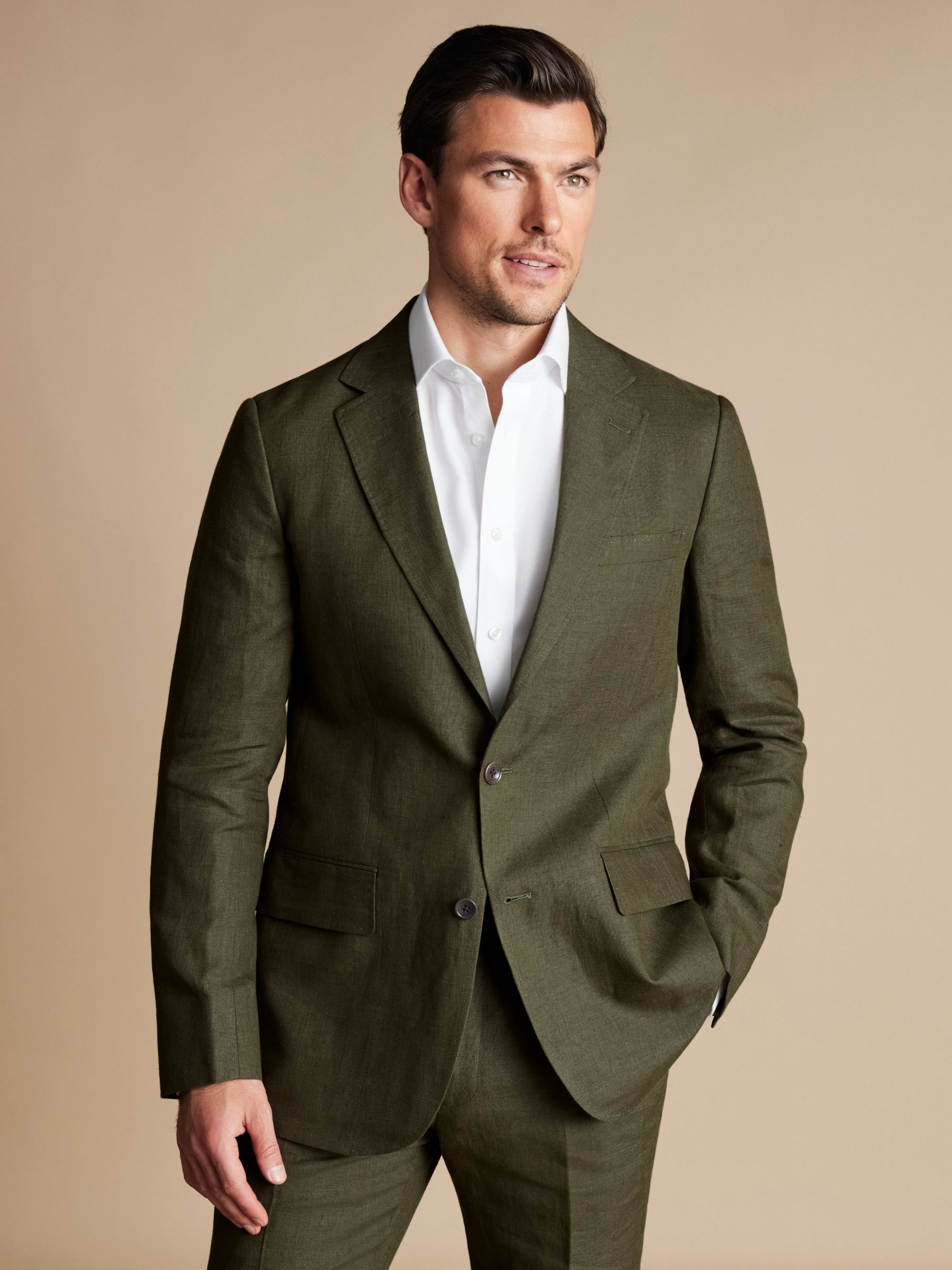 Charles Tyrwhitt Linen Slim Fit Blazer, Olive Green, 36R