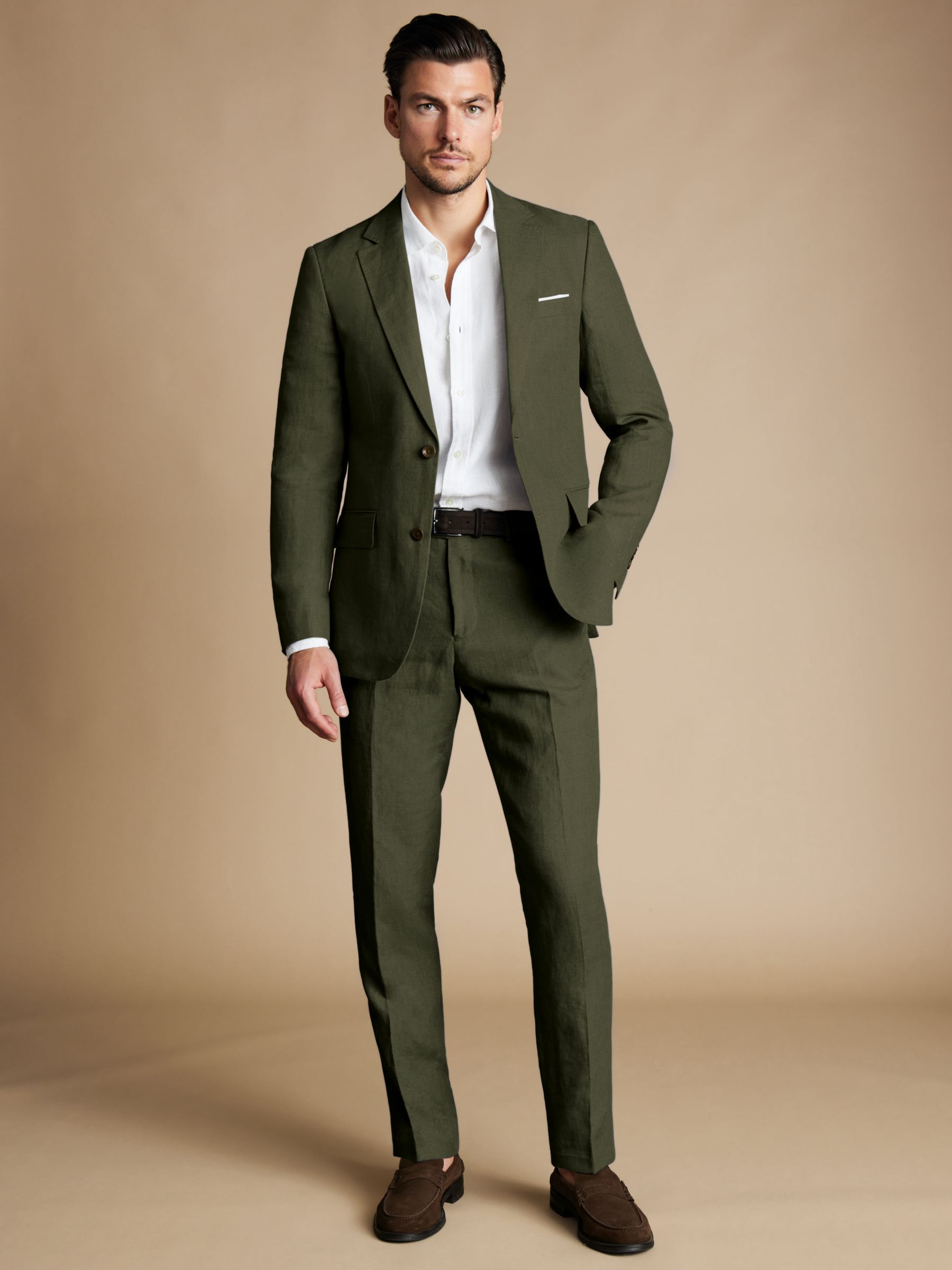 Charles Tyrwhitt Linen Slim Fit Blazer, Olive Green, 36R