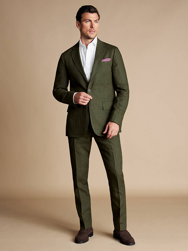 Charles Tyrwhitt Linen Slim Fit Blazer, Olive Green