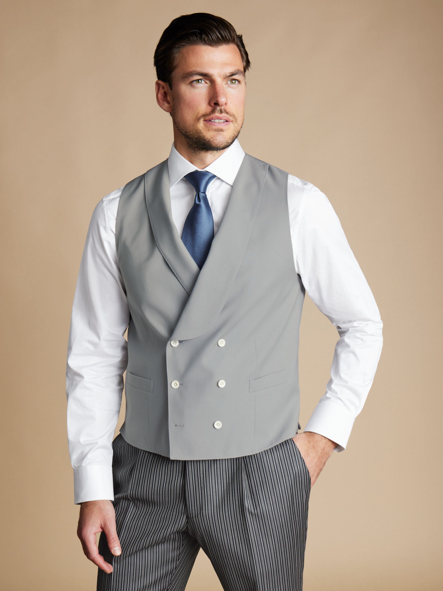 Charles Tyrwhitt Adjustable Slim Fit Morning Suit Wool Waistcoat, Light Grey, 36R