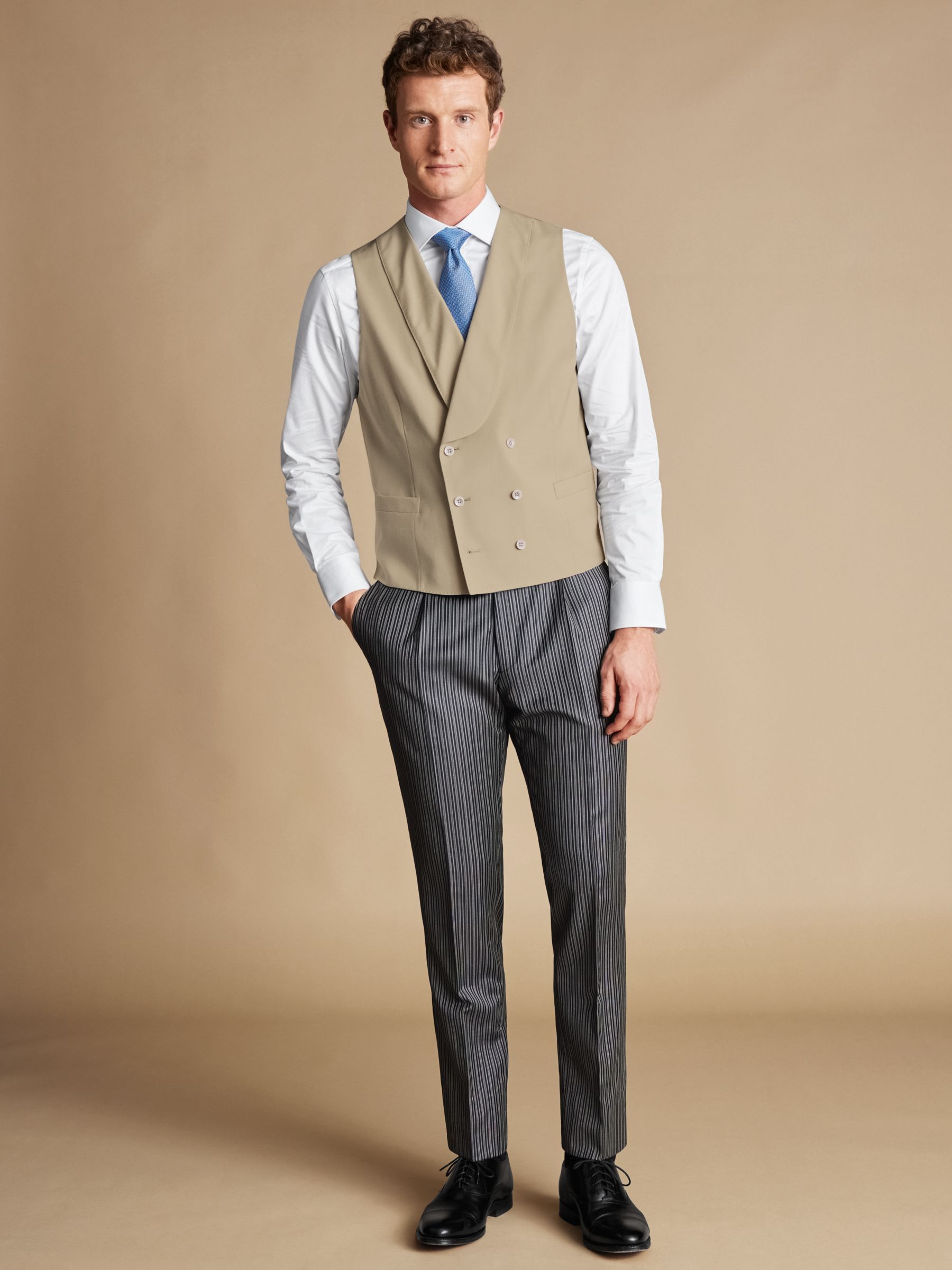 Charles Tyrwhitt Adjustable Slim Fit Morning Suit Wool Waistcoat, Sand, 36R