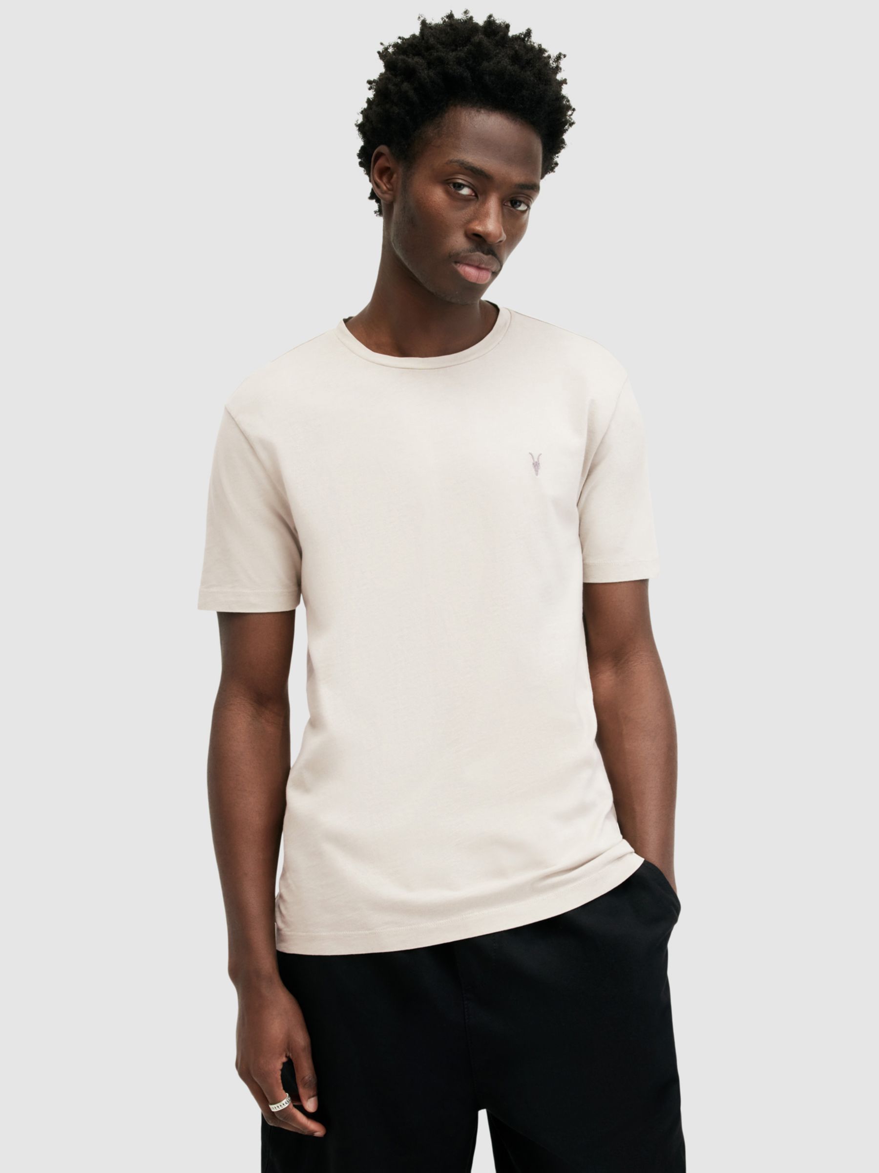 AllSaints Ossage Short Sleeve Crew T-Shirt, Milky Grey, XS