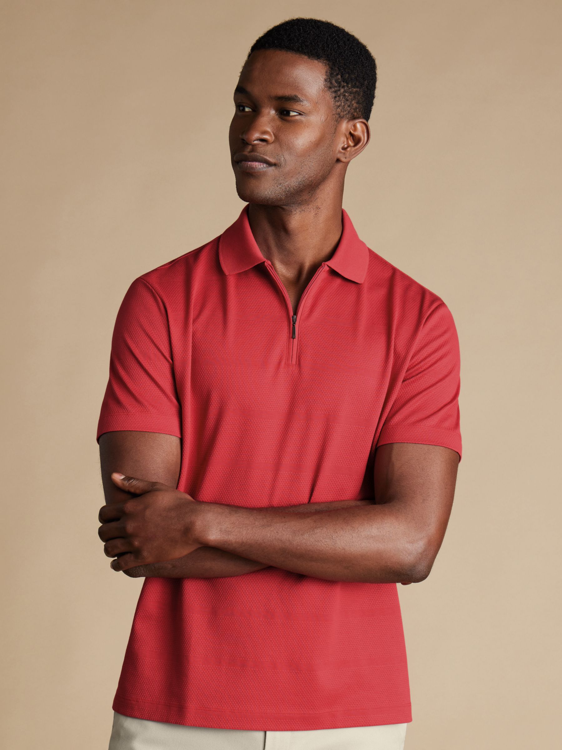 Charles Tyrwhitt Textured Popcorn Stripe Polo Shirt, Coral Pink