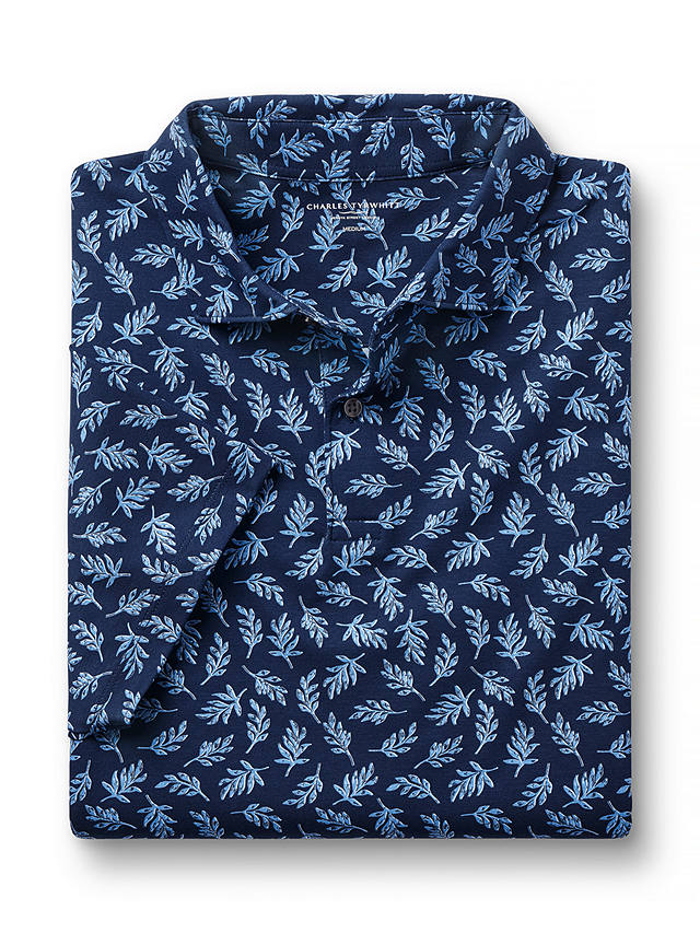 Charles Tyrwhitt Floral Printed Short Sleeve Polo Shirt, French Blue