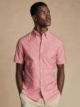 Charles Tyrwhitt Plain Short Sleeve Button Down Stretch Washed Oxford Shirt, Coral Pink