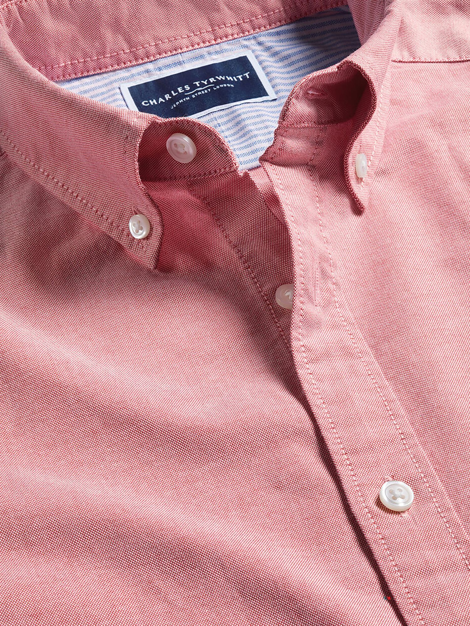 Buy Charles Tyrwhitt Plain Short Sleeve Button Down Stretch Washed Oxford Shirt, Coral Pink Online at johnlewis.com