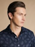Charles Tyrwhitt Linen Classic Fit Leaf Print Short Sleeve Shirt, Indigo Blue