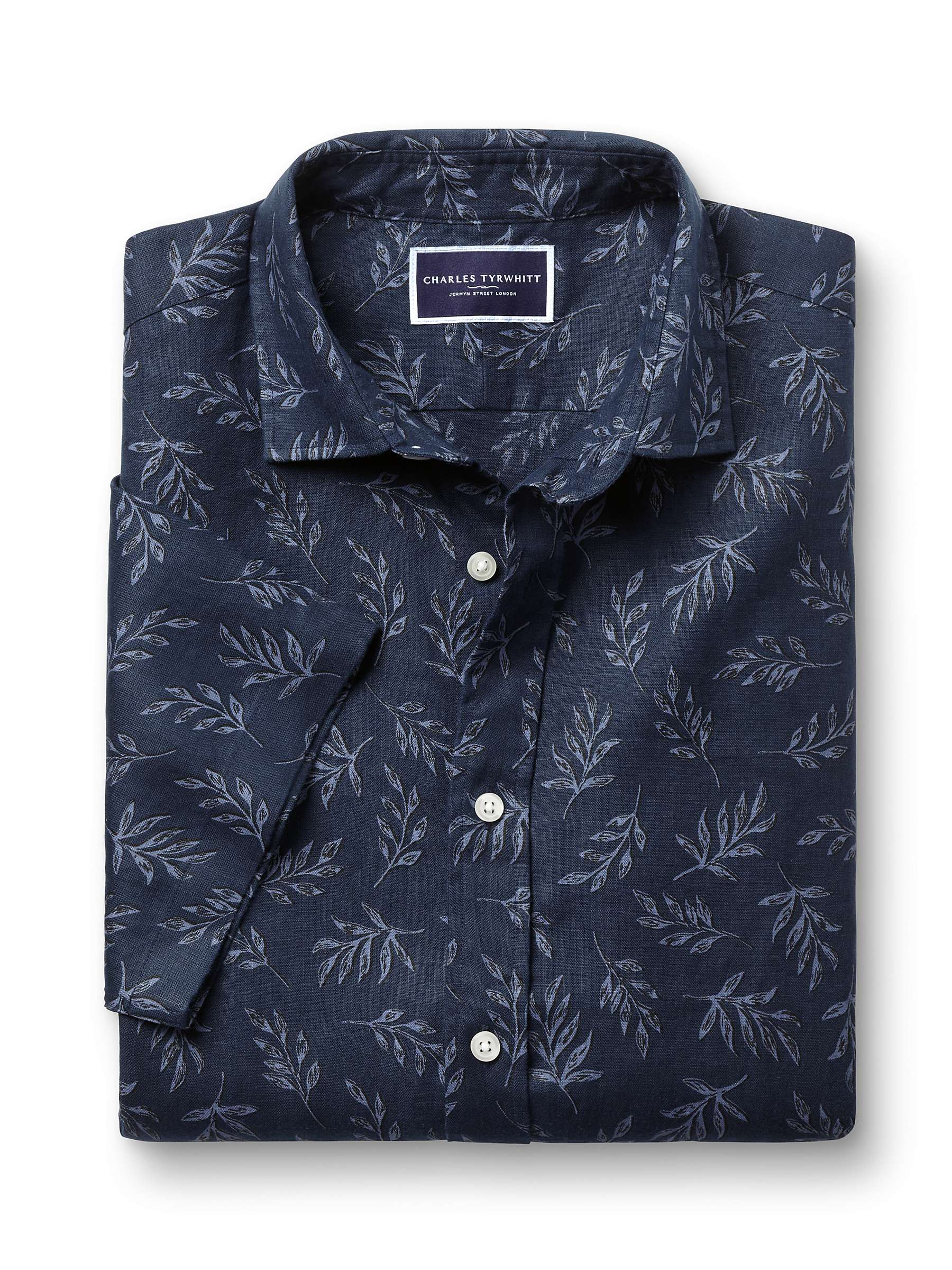 Buy Charles Tyrwhitt Linen Classic Fit Leaf Print Short Sleeve Shirt, Indigo Blue Online at johnlewis.com
