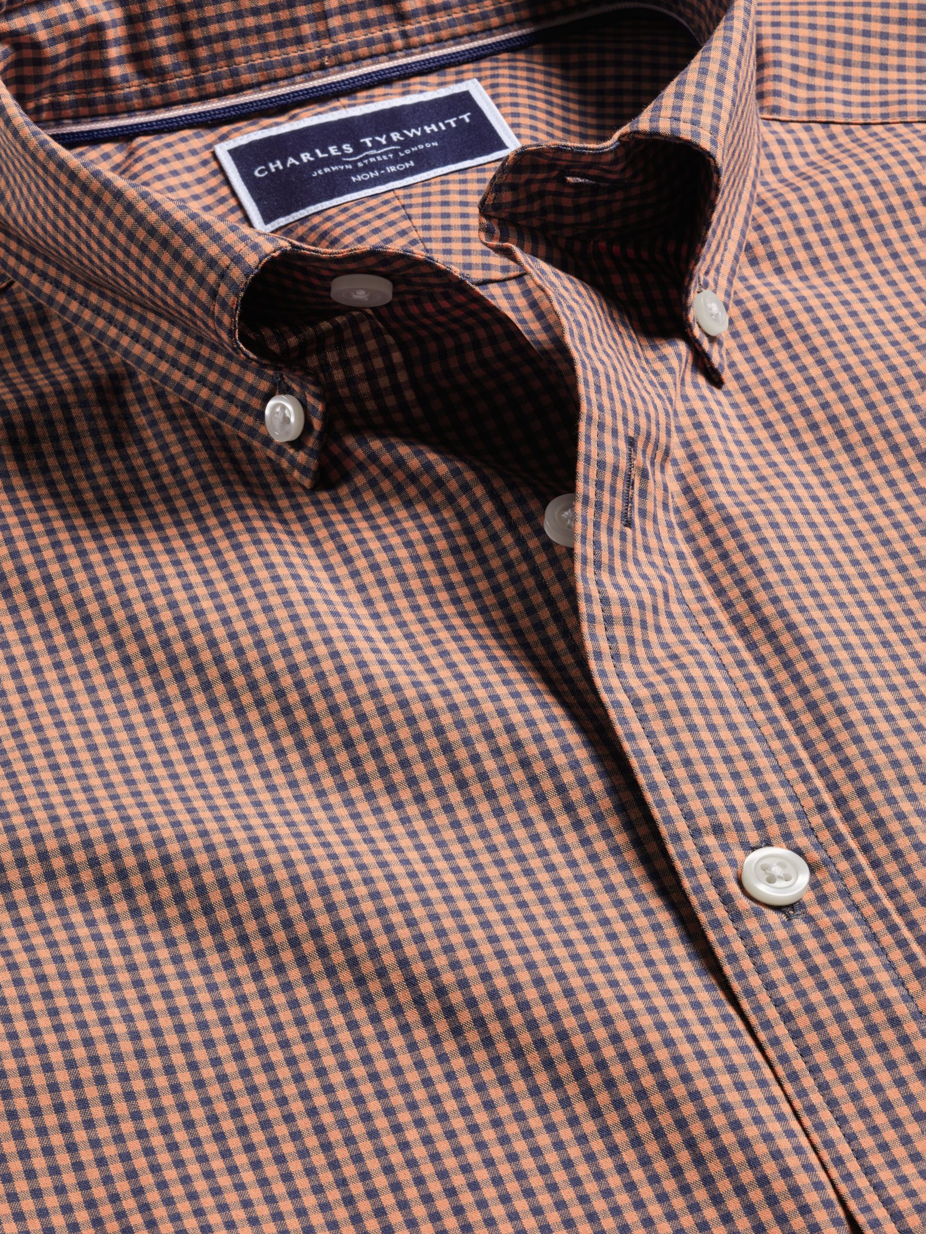 Charles Tyrwhitt Non-Iron Stretch Short Sleeve Shirt, Light Coral Pink, XL