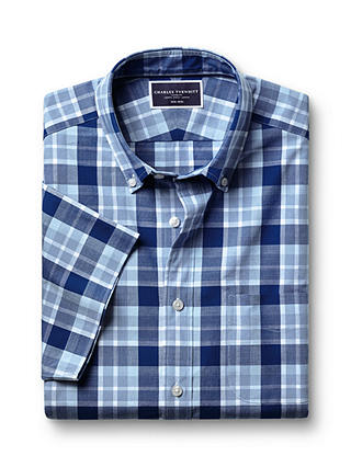 Charles Tyrwhitt Check Short Sleeve Non-Iron Poplin Shirt, Royal Blue